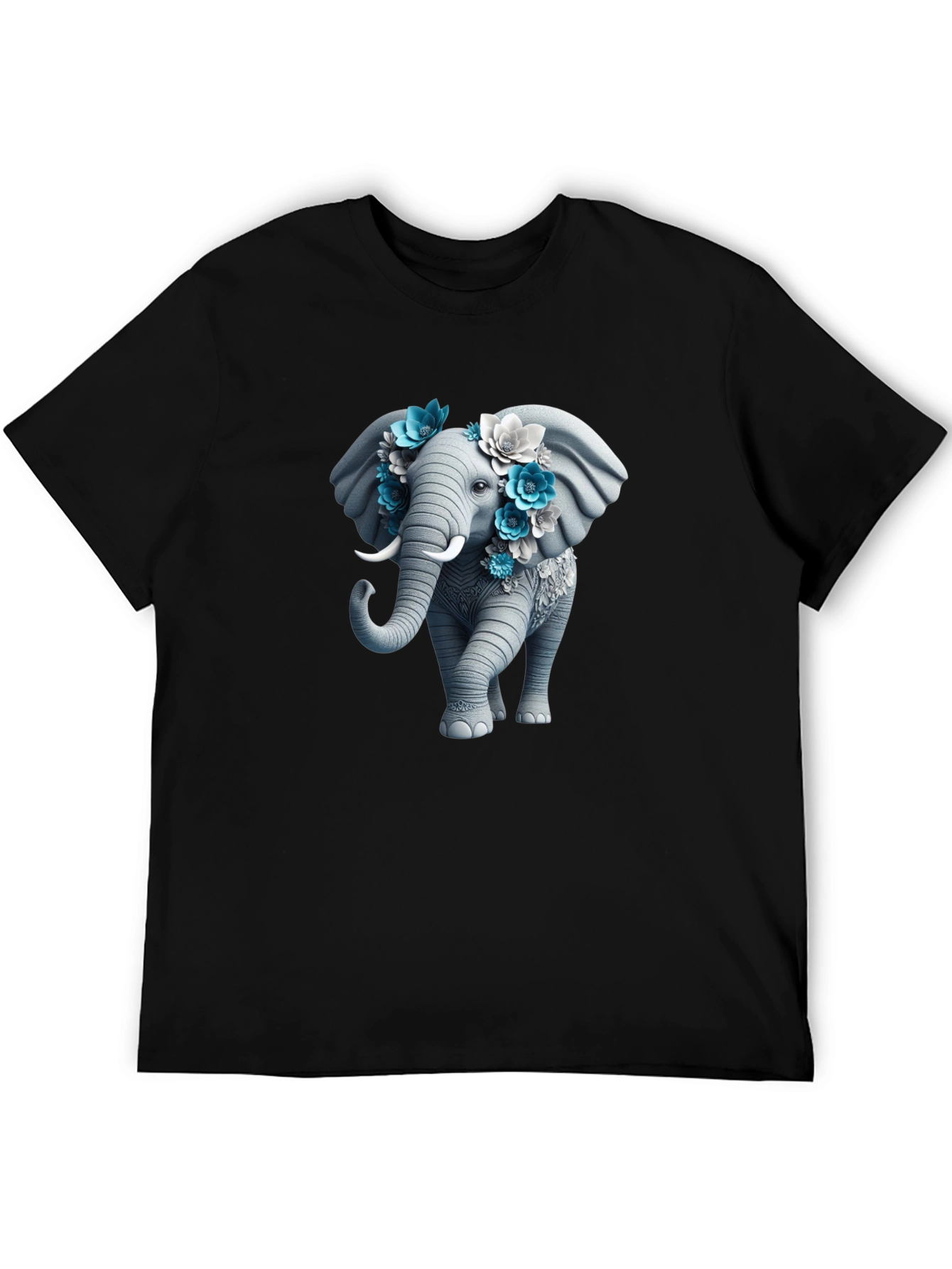 Black Floral Elephant Graphic Tee - Unique Design view 5