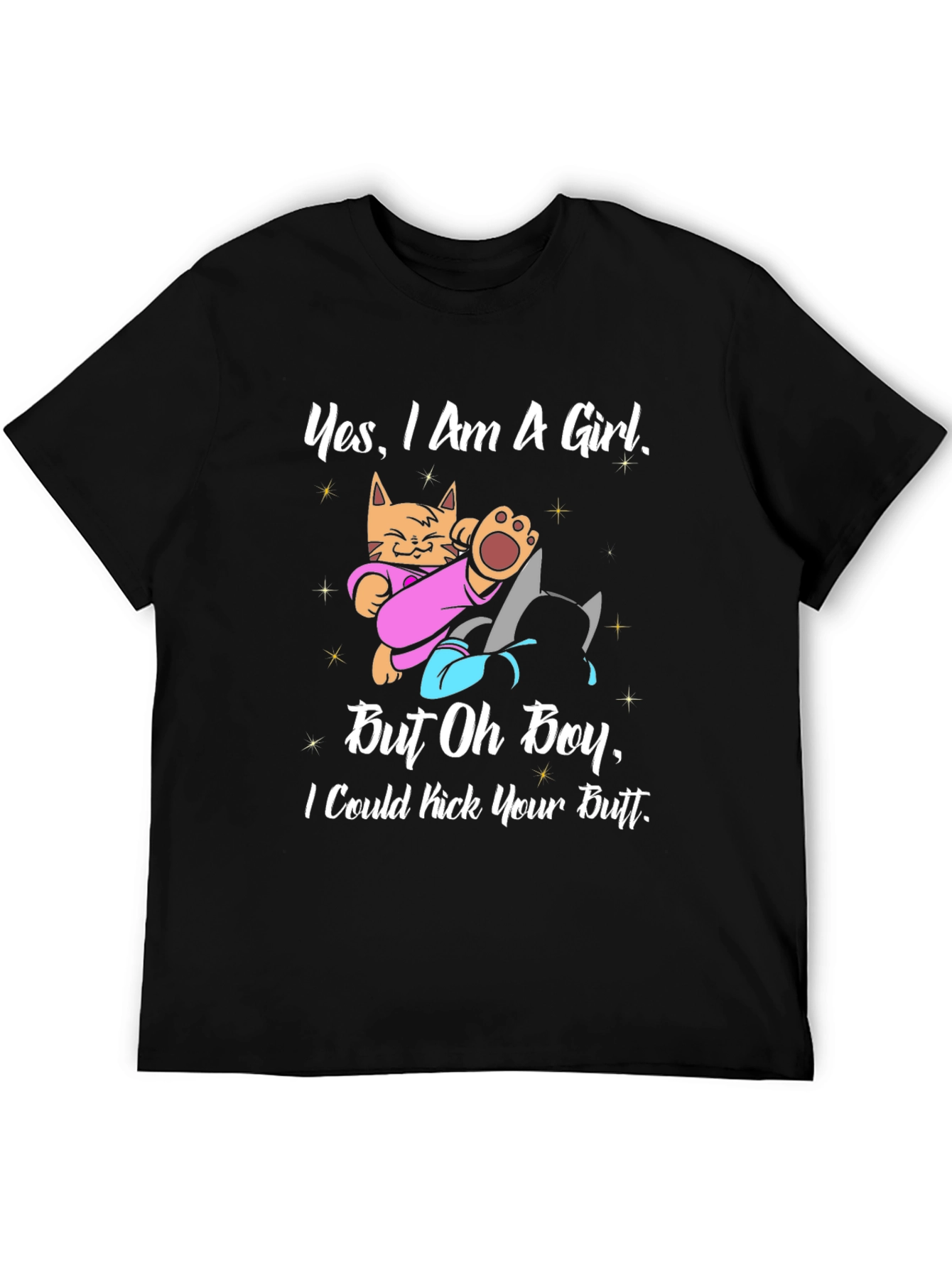 Black Funny Cat Graphic T-Shirt - "Yes I Am A Girl" view 5