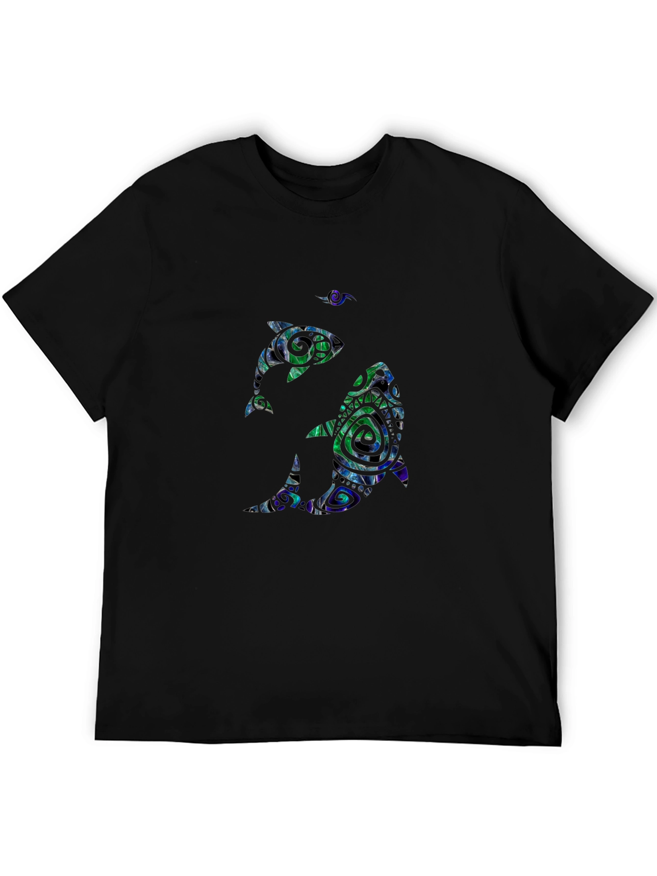 Black Abstract Dolphin Print Black T-Shirt view 5