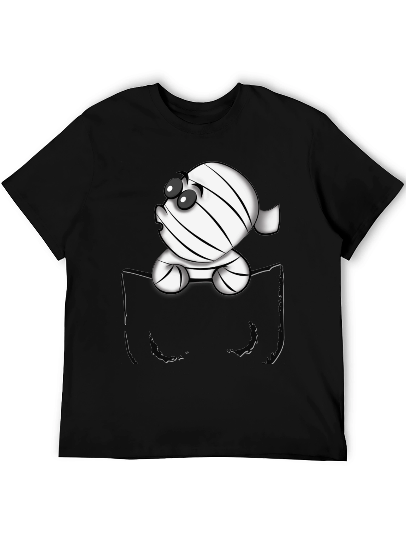 Black Cute Cartoon Mummy in Pocket T-Shirt view 5