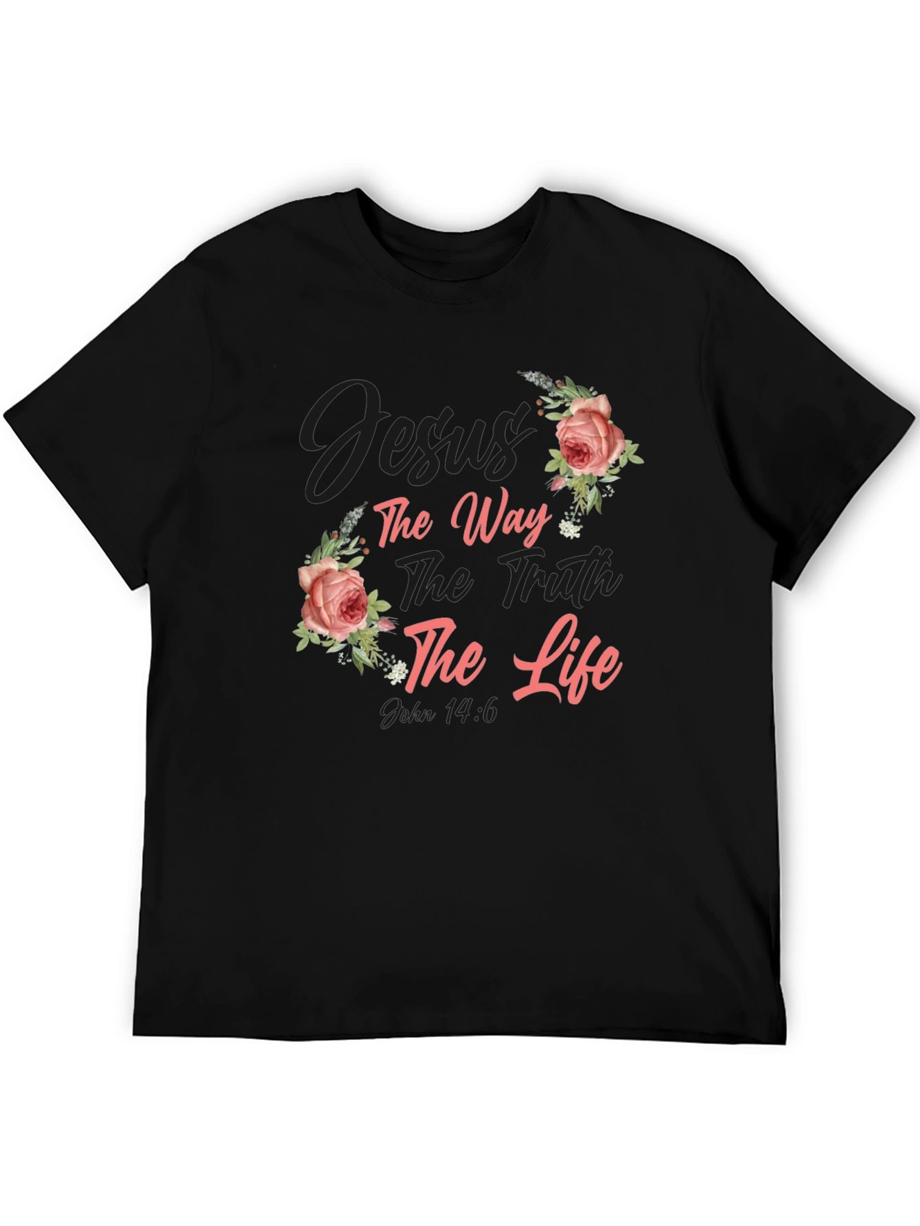 Black Floral Jesus the Way, Truth, Life Black T-Shirt view 5