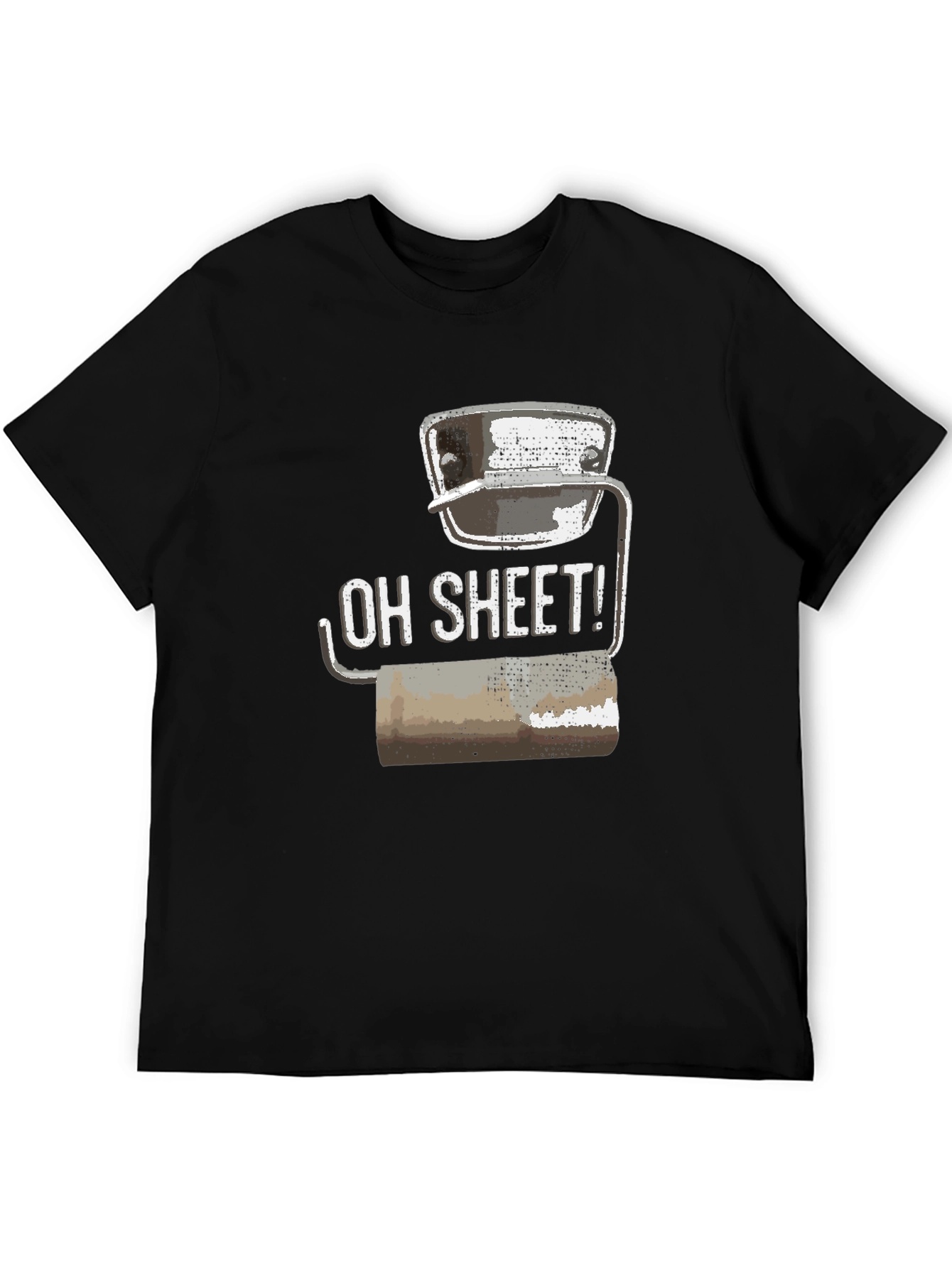 Black Humorous 'Oh Sheet!' Toilet Paper T-Shirt view 5
