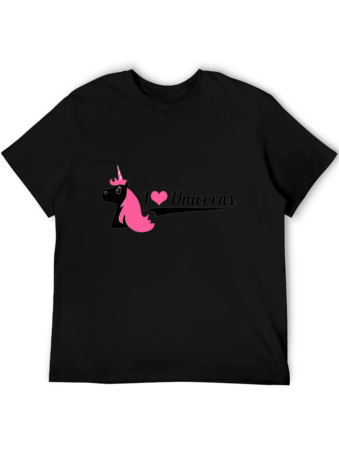 Black I Love Unicorns Black T-Shirt view 5
