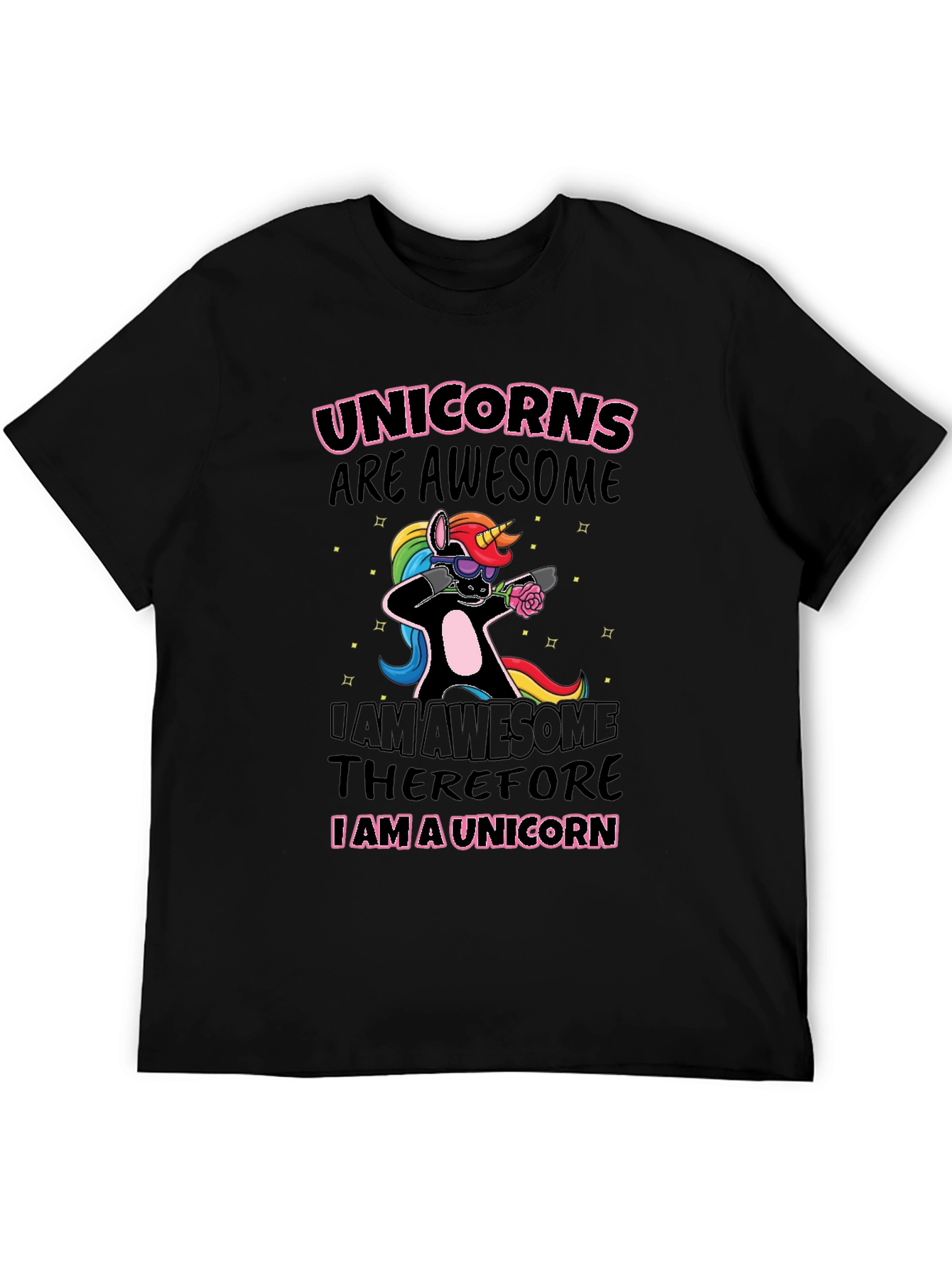 Unicorns Are Awesome Black Graphic T-Shirt - 5