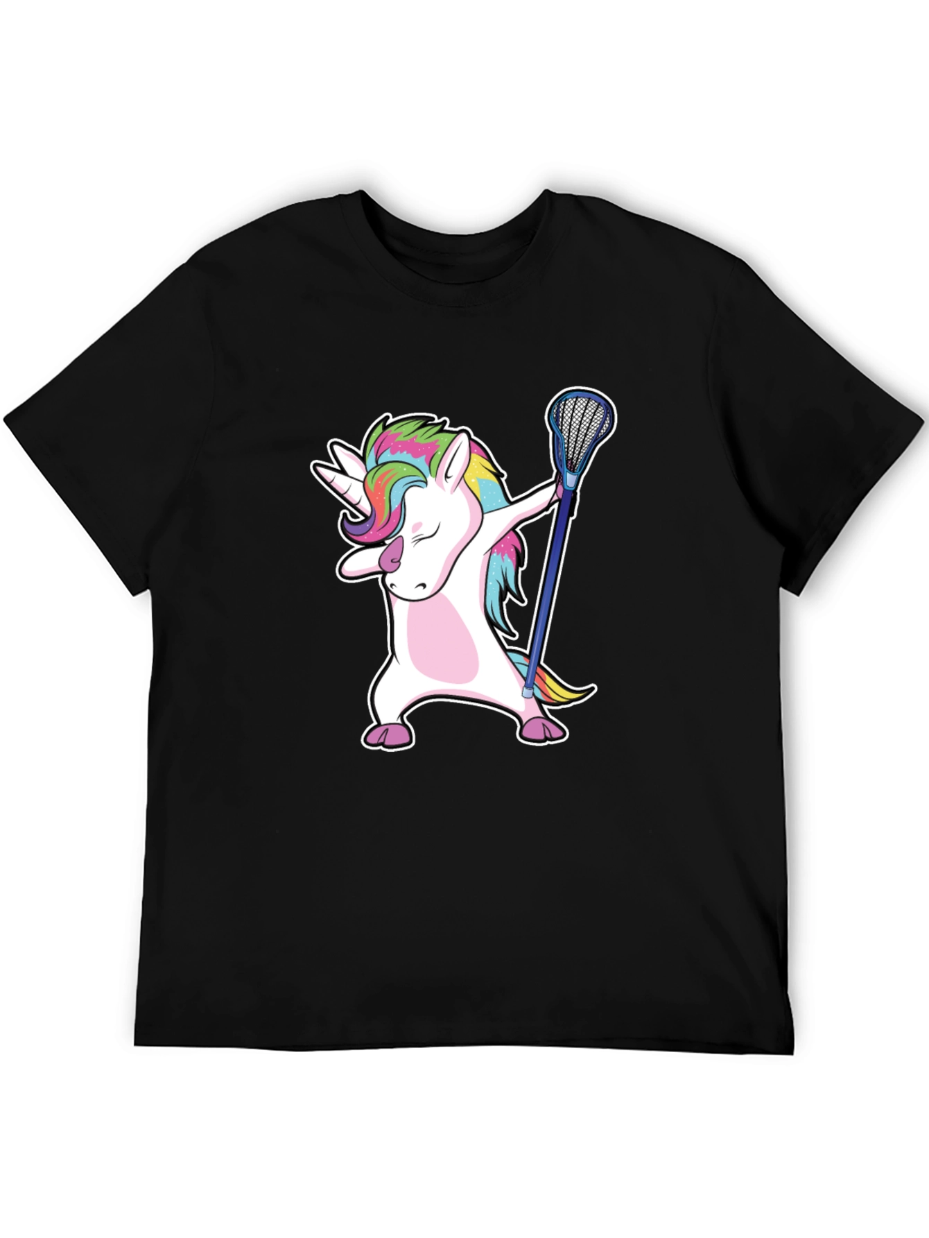 Black Unicorn Dabbing with Lacrosse Stick T-Shirt view 5