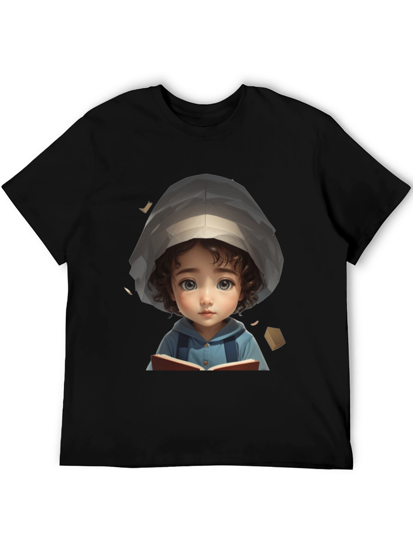 Black Cute Cartoon Girl Reading Book Black T-Shirt view 5