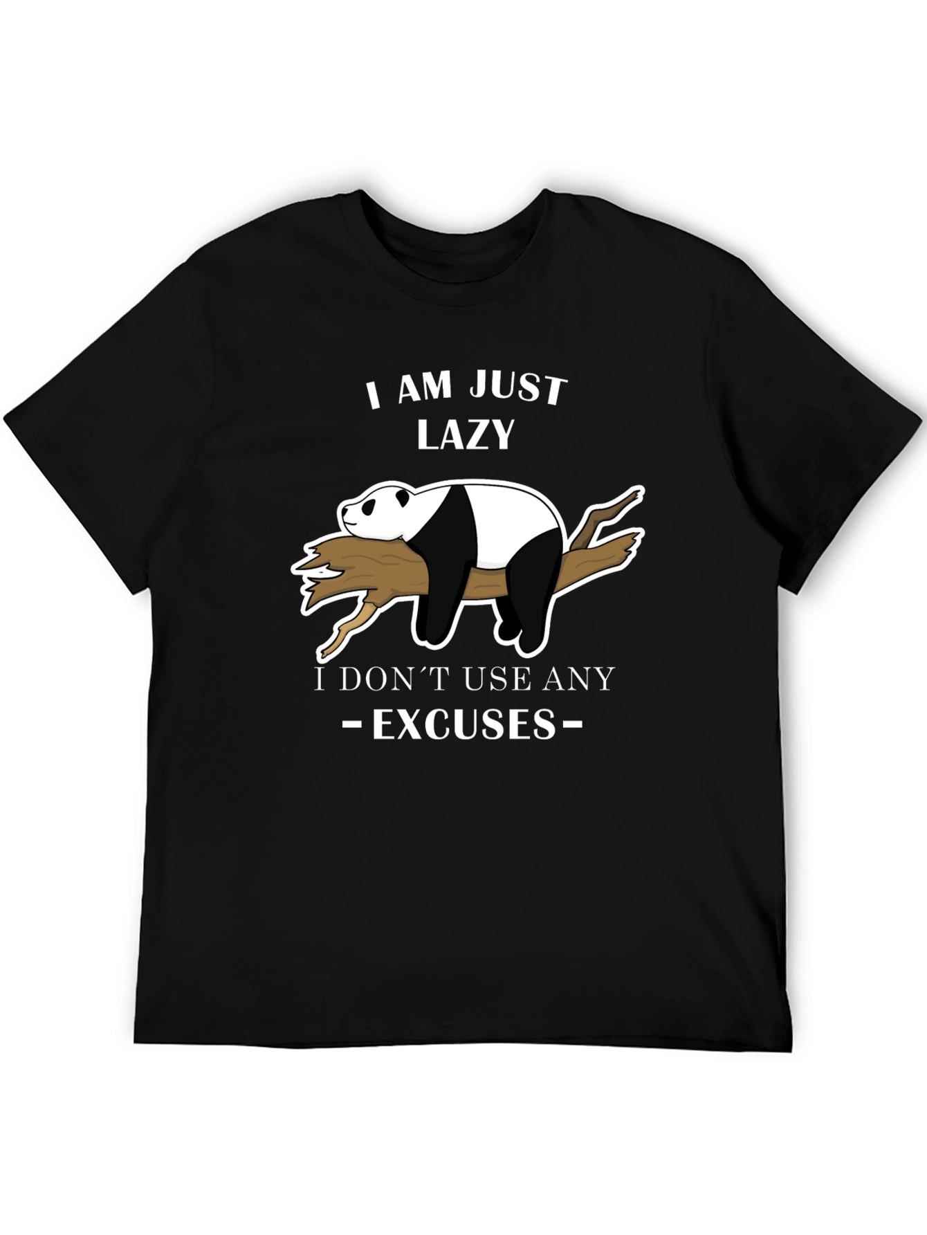 Black Lazy Panda T-Shirt - No Excuses Funny Graphic Tee view 5