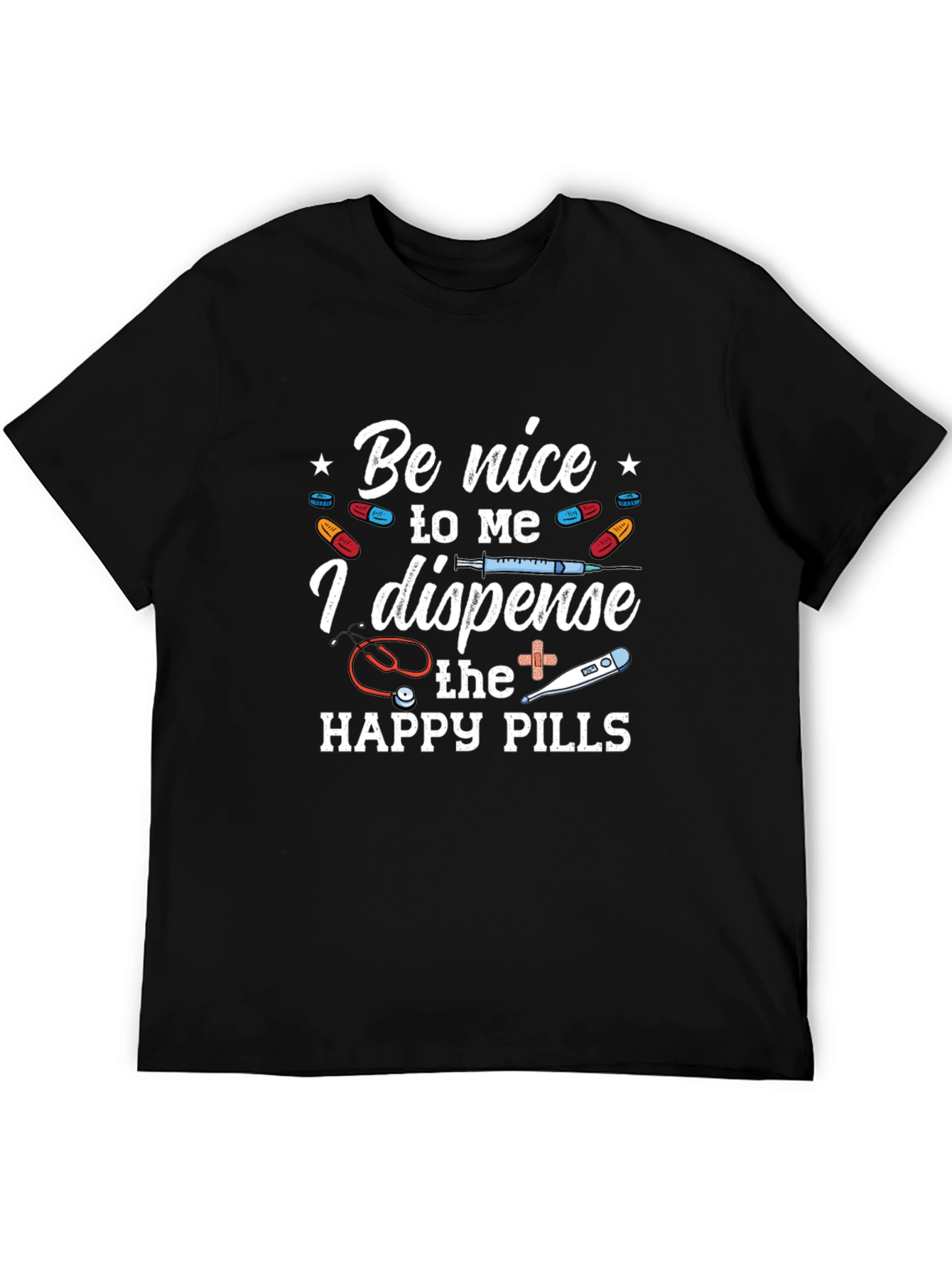 Black Funny "Happy Pills" Graphic T-Shirt view 5