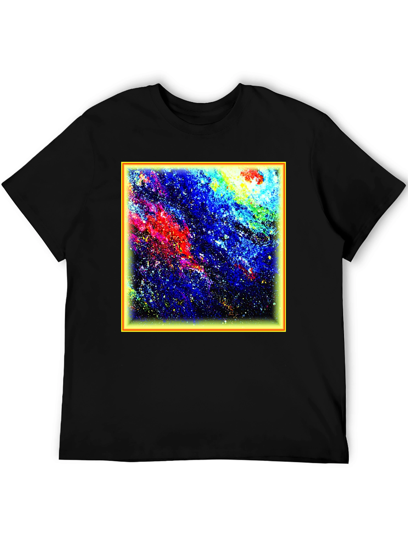 Black Abstract Art T-Shirt - Colorful Galaxy Design view 5