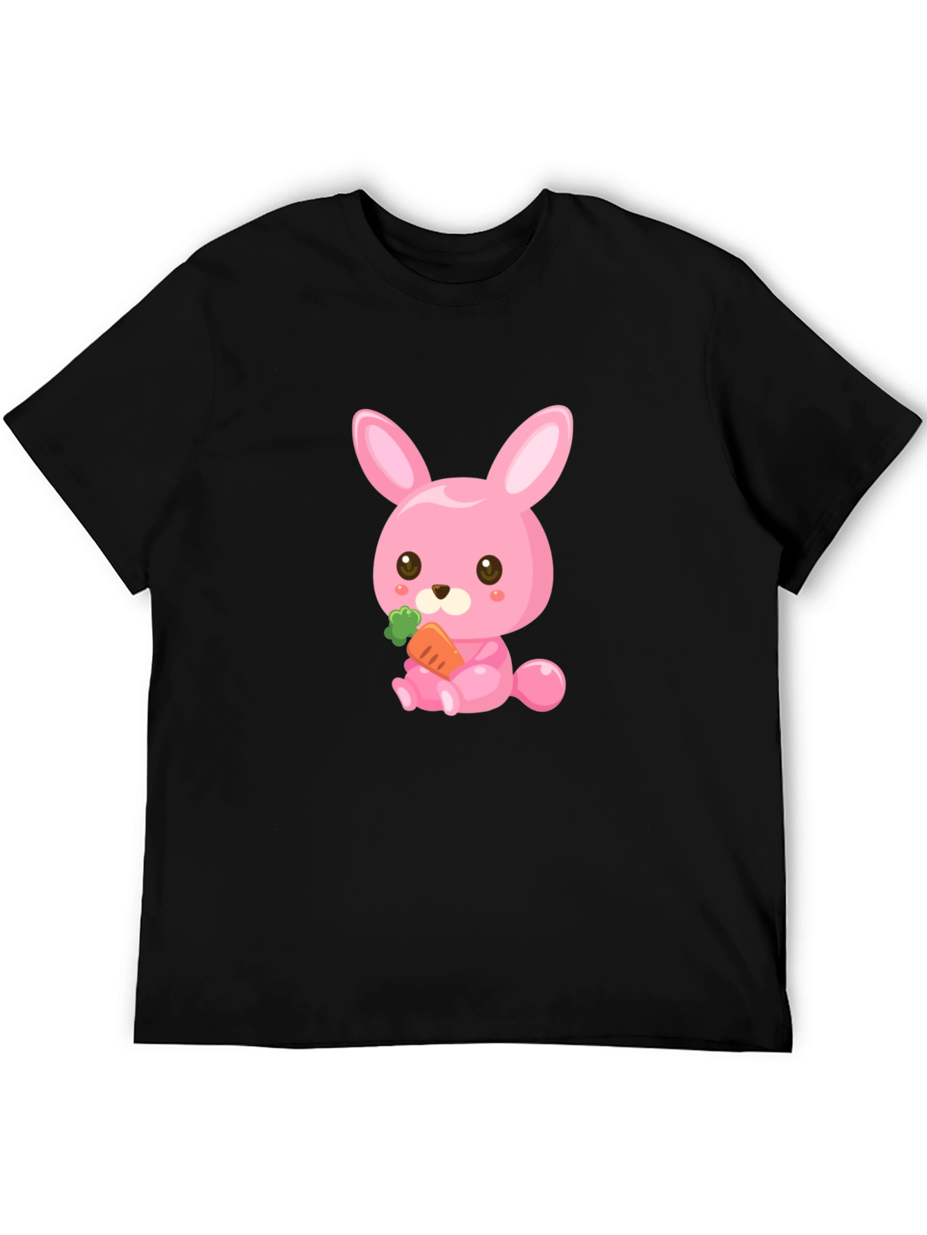 Black Cute Pink Bunny with Carrot Graphic Tee view 5