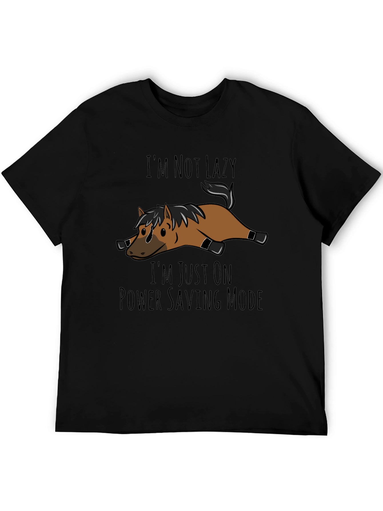 Black Lazy Horse T-Shirt - Power Saving Mode Funny Tee view 5