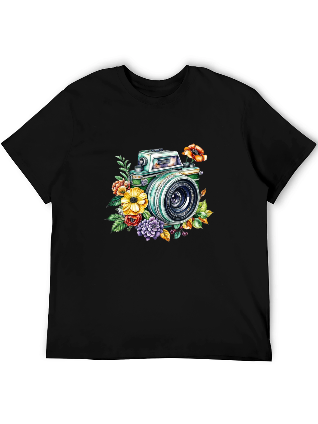 Black Floral Camera Graphic Tee - Vintage Style view 5