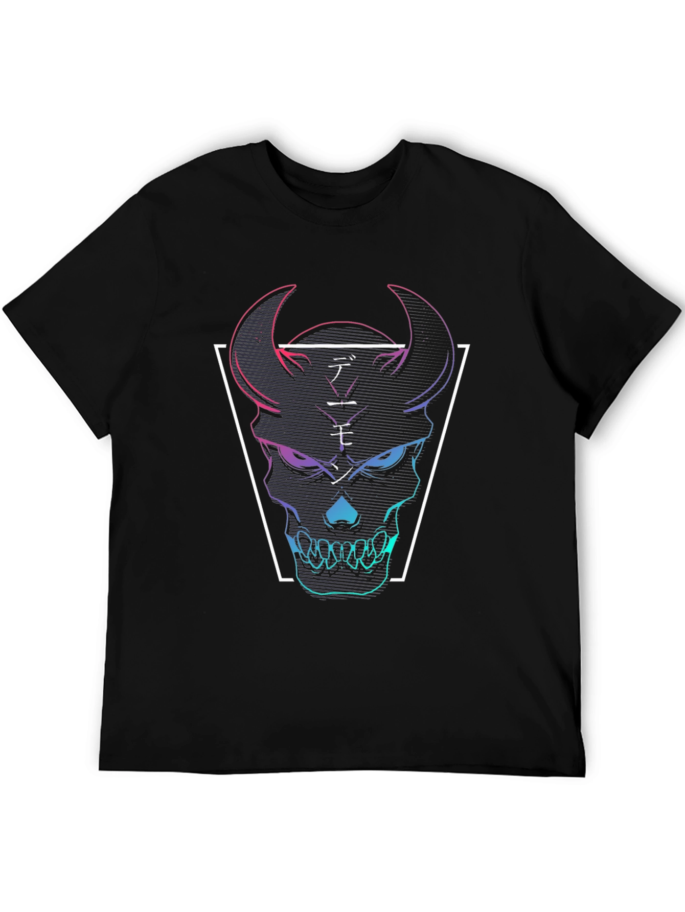 Black Neon Demon Skull Graphic Tee - Black Cotton T-Shirt view 5