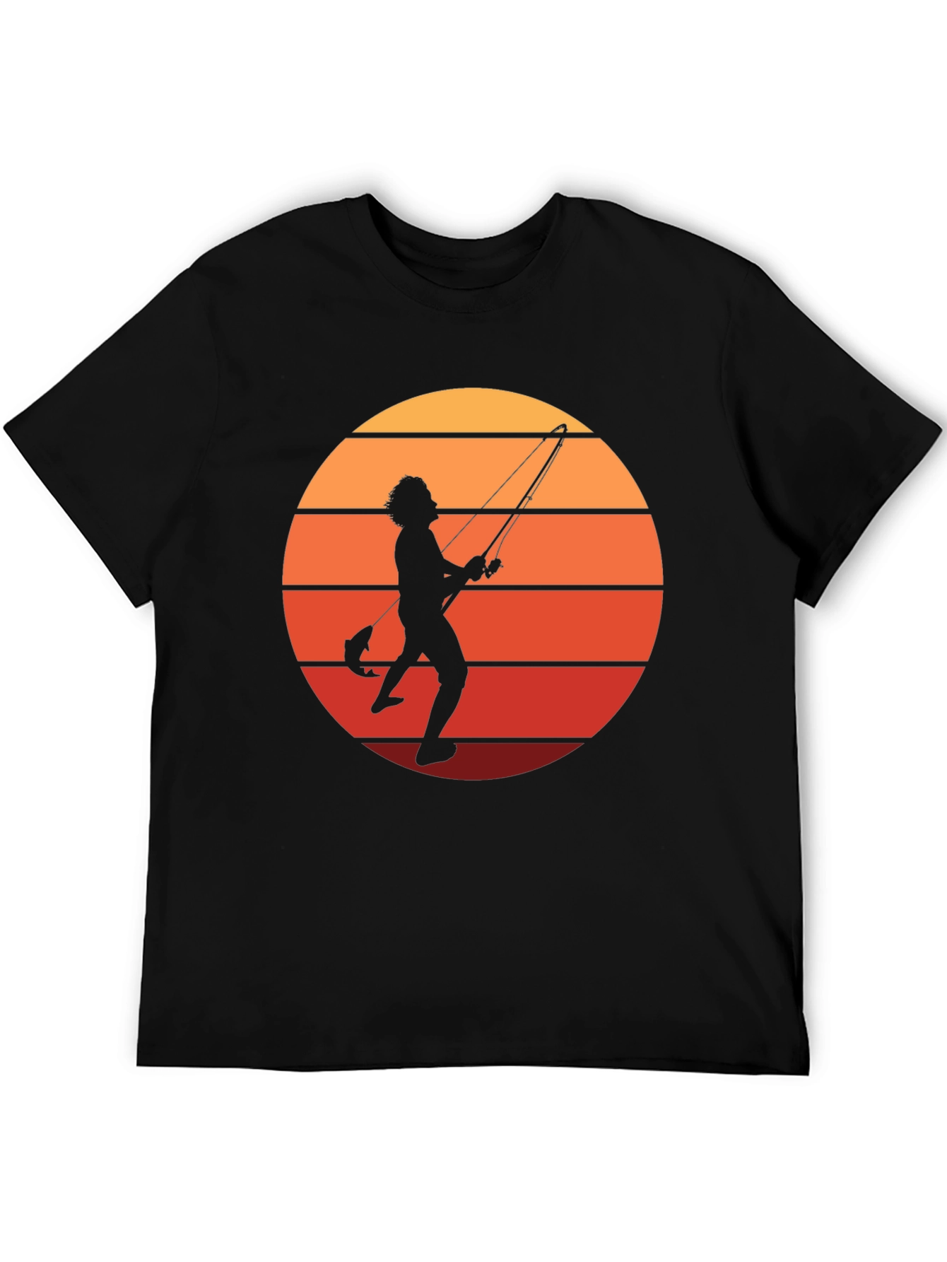 Black Retro Fishing T-Shirt - Sunset Silhouette view 5