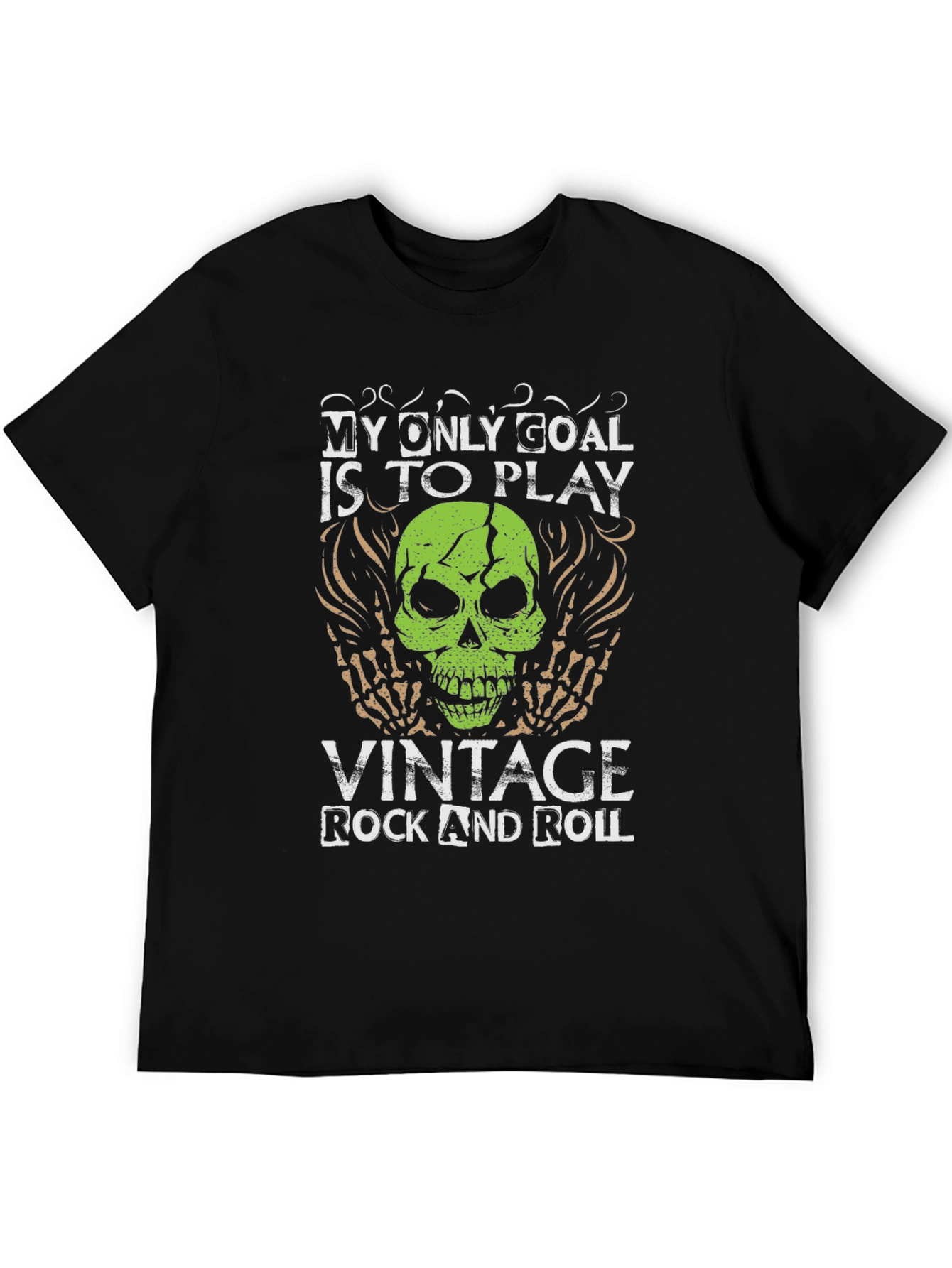 Black Vintage Rock & Roll Skull Graphic Tee view 5