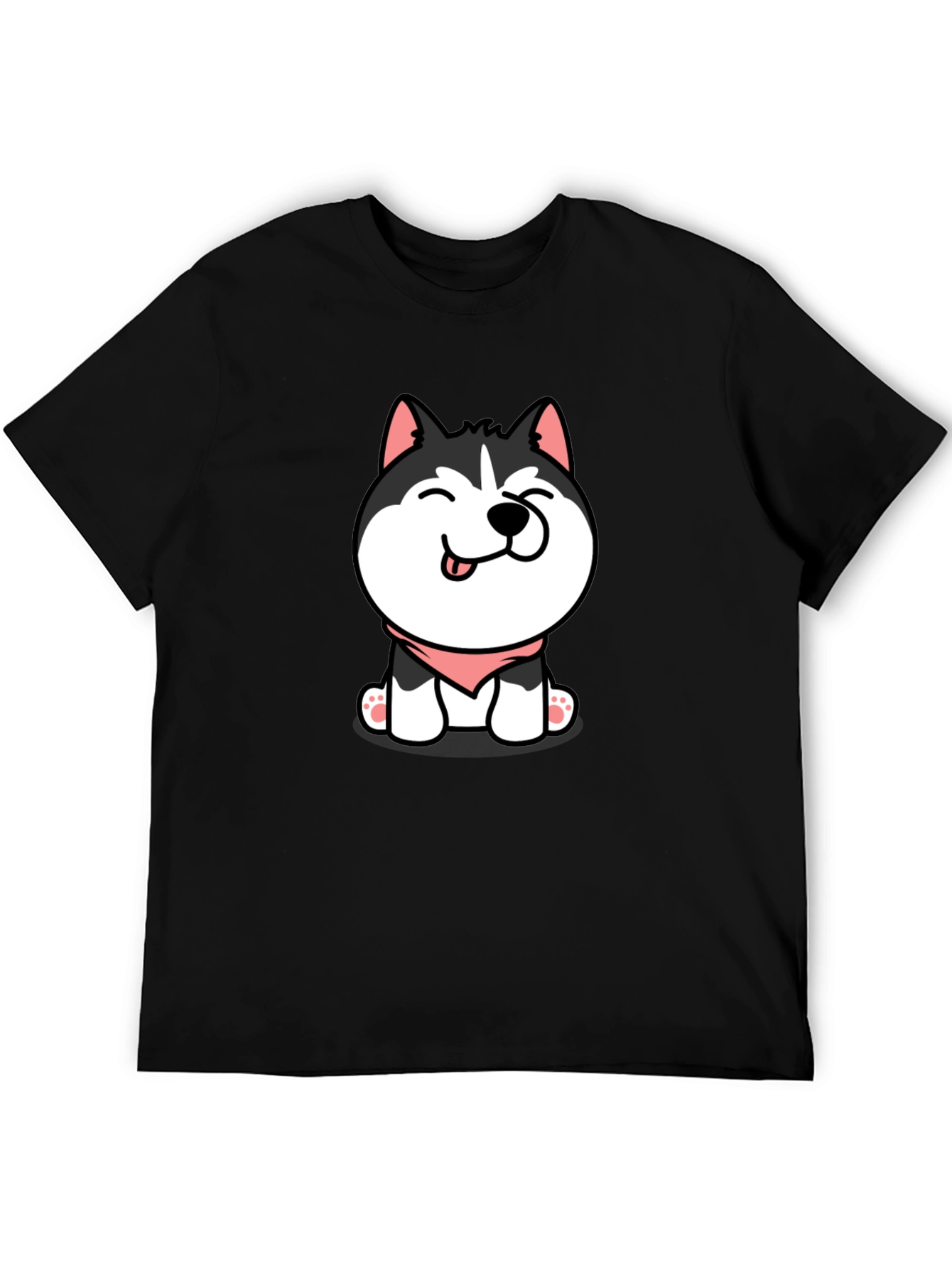 Black Cute Husky Puppy Graphic Tee - Black Cotton T-Shirt view 5