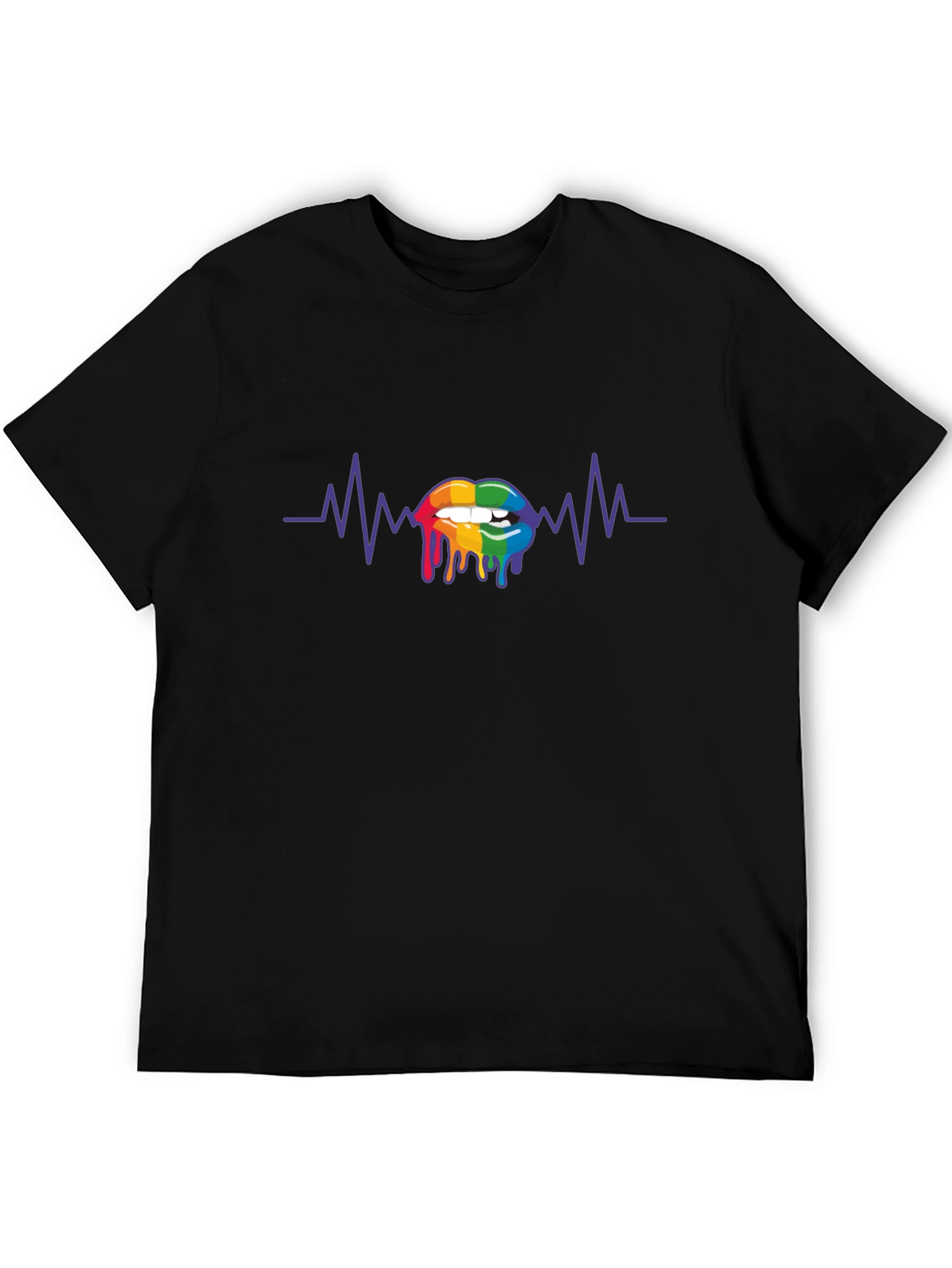 Black Rainbow Lips Heartbeat Graphic Tee view 5