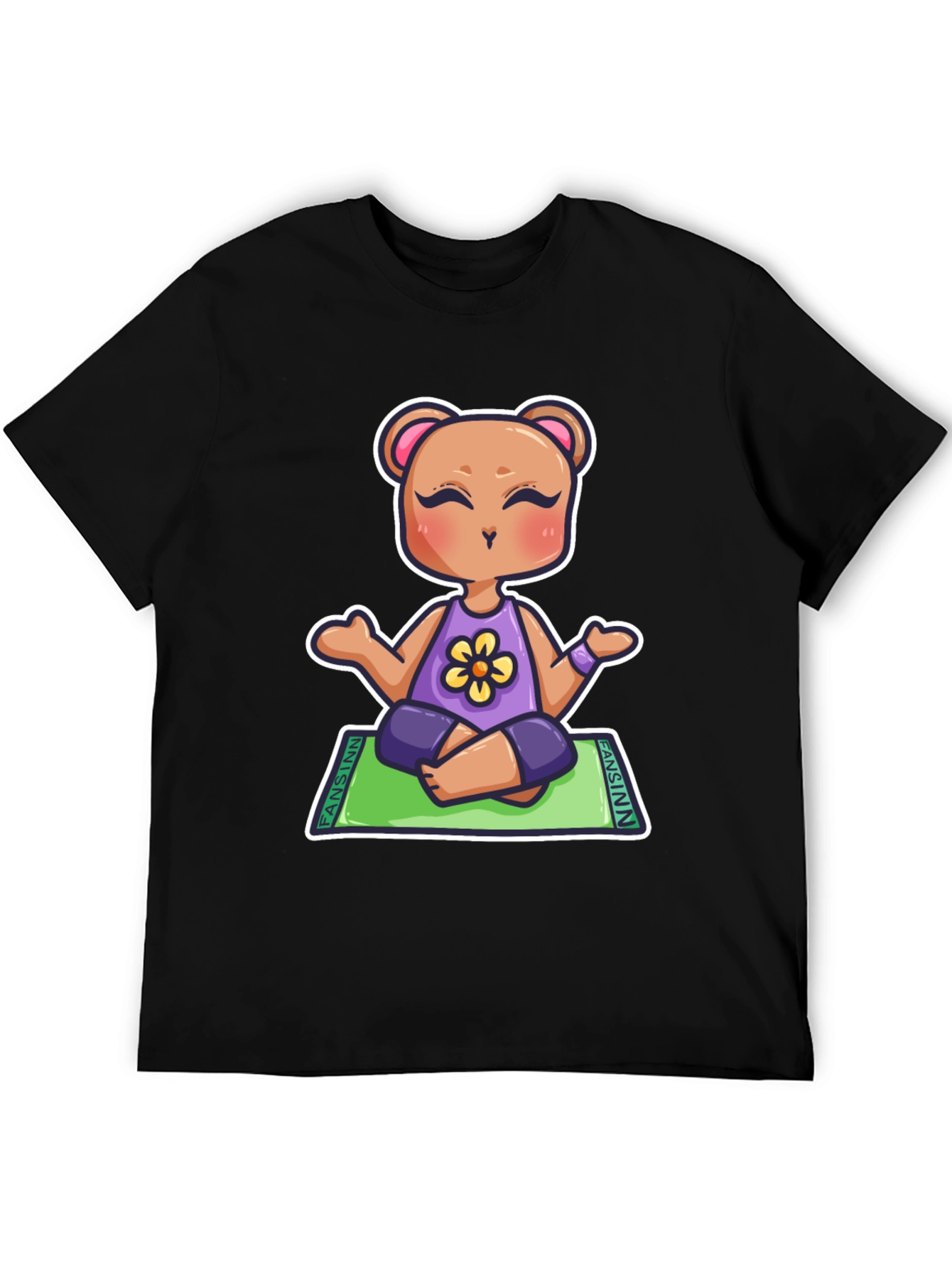 Black Yoga Bear Cartoon T-Shirt view 5