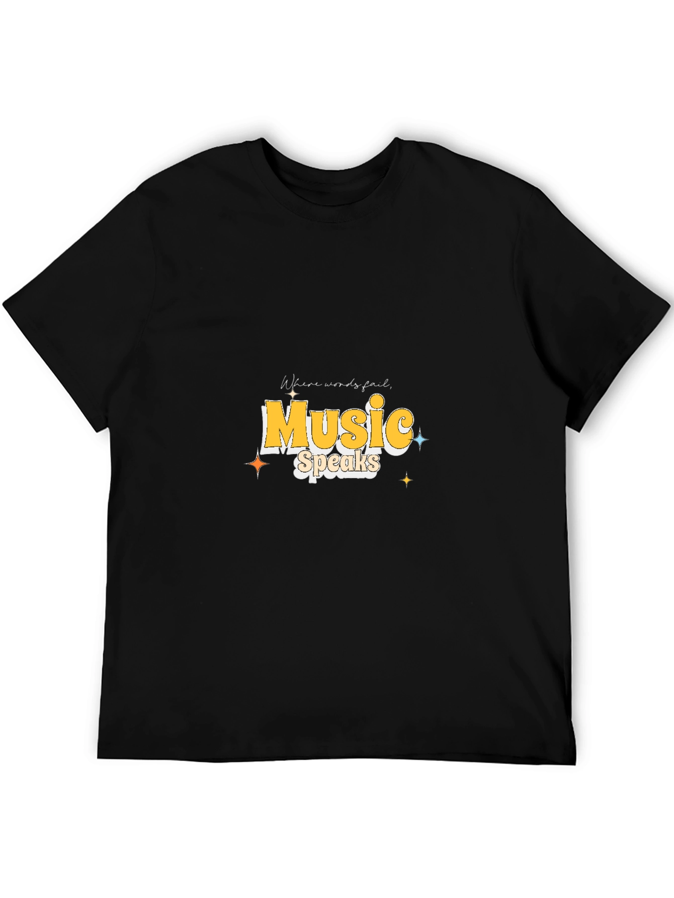 Black Music Speaks Graphic Tee - Black Cotton T-Shirt view 5