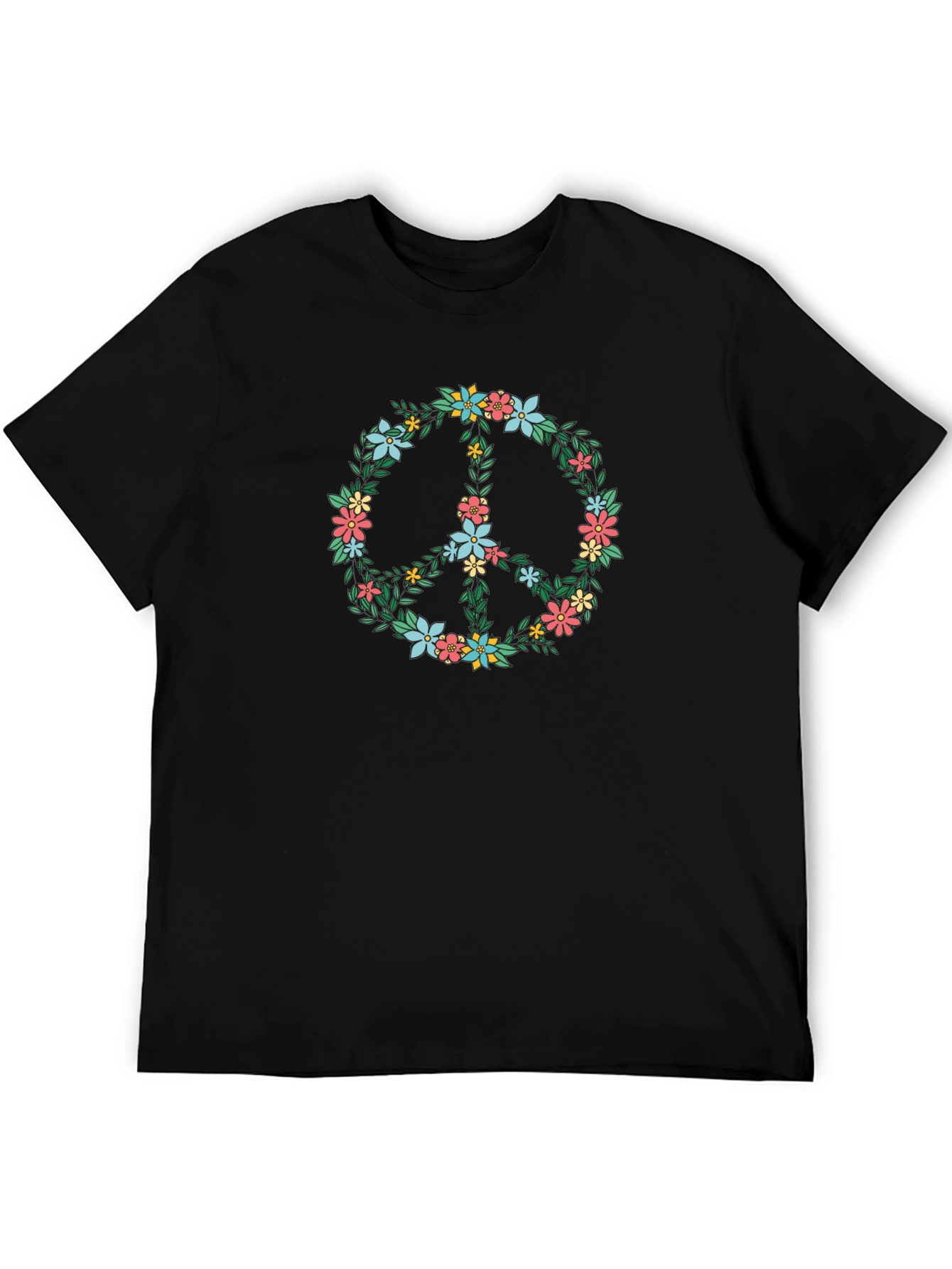 Black Floral Peace Sign Graphic T-Shirt view 5