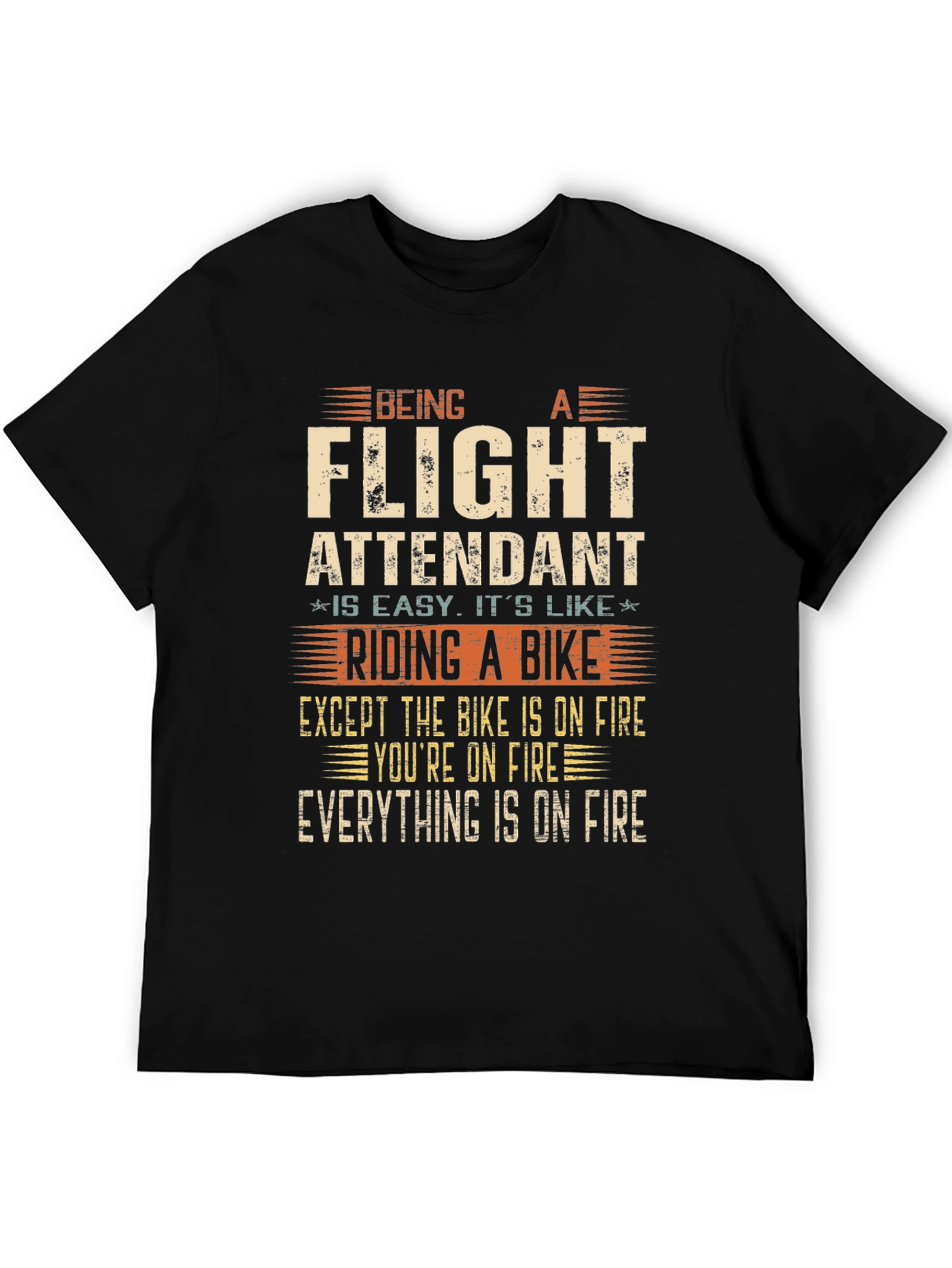 Black Flight Attendant T-Shirt - Riding a Bike on Fire! view 5