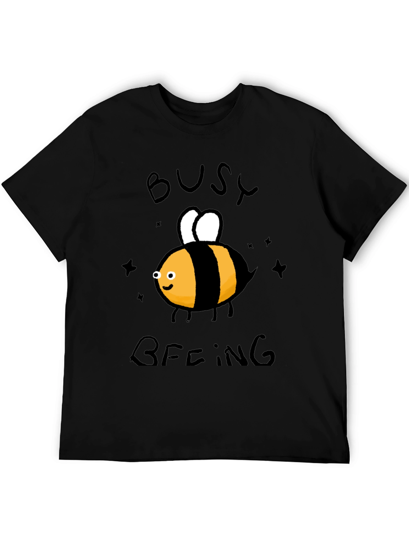 Black Busy Beeing T-Shirt - Black Crew Neck Graphic Tee view 5