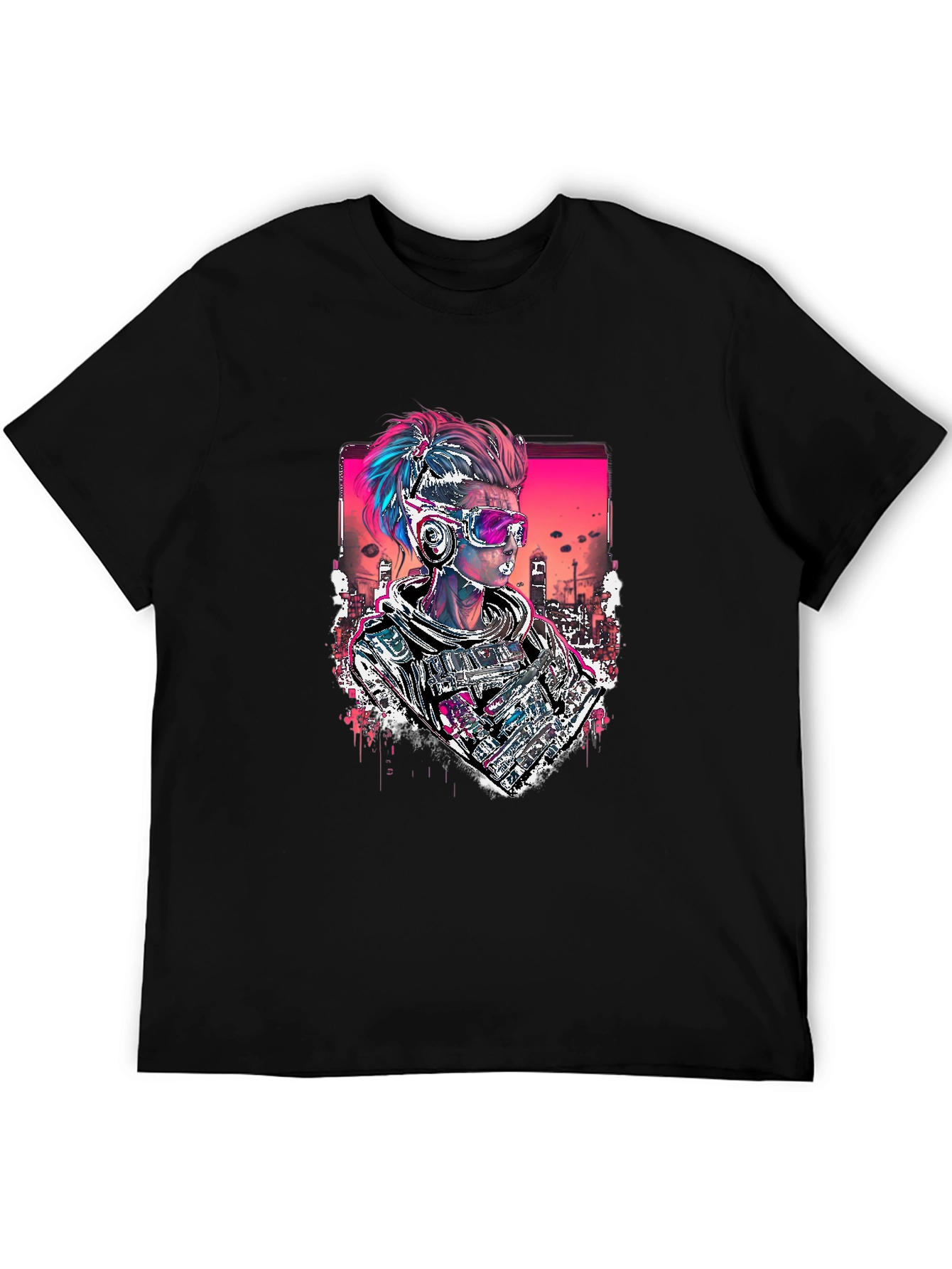Black Cyberpunk Soldier Graphic Black Tee view 5