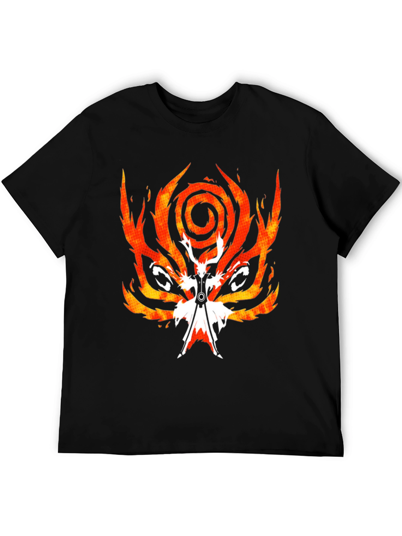 Black Fiery Anime Graphic Tee - Black Cotton Blend view 5