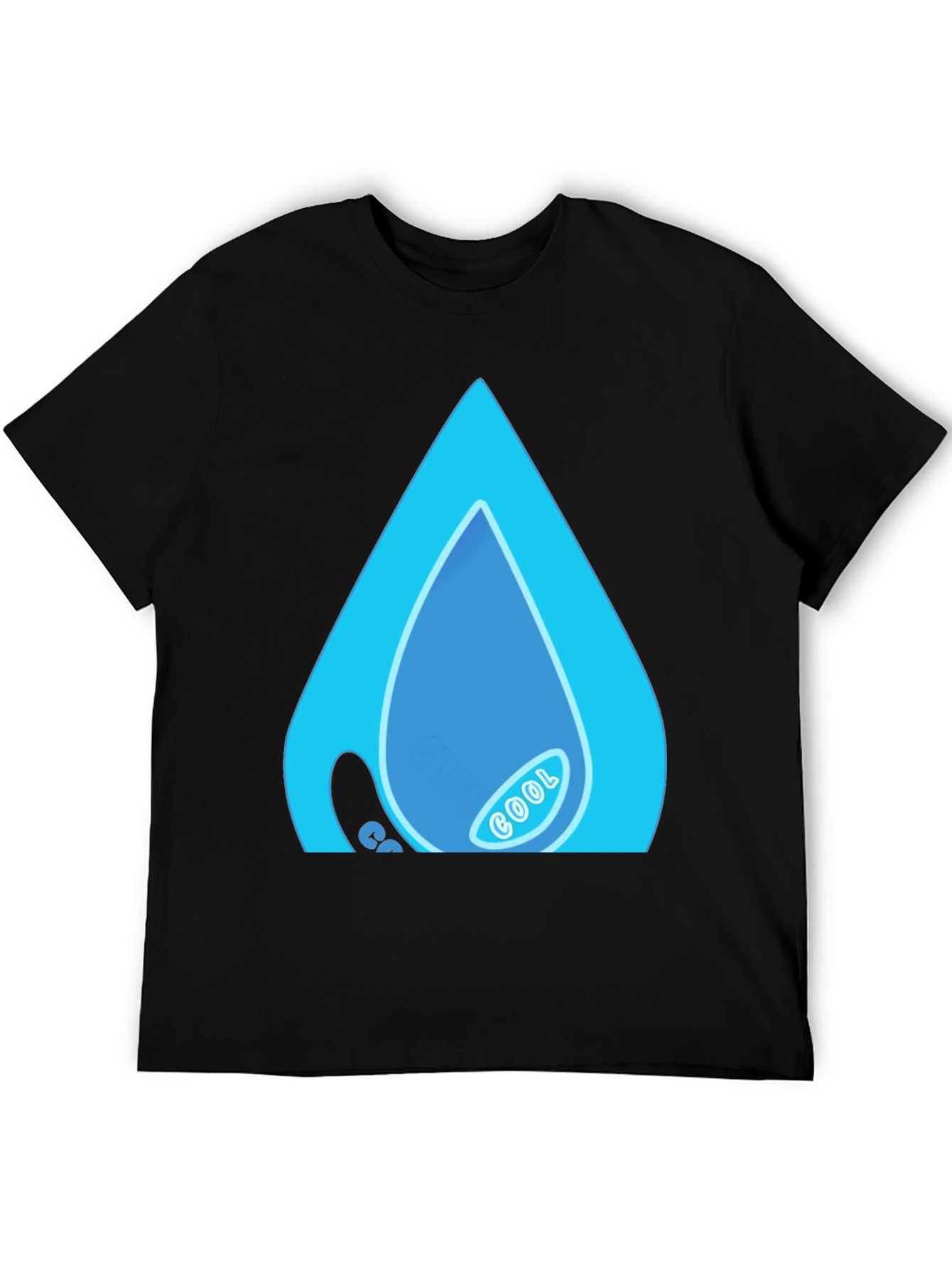 Black Cool Water Drop Graphic Black T-Shirt view 5