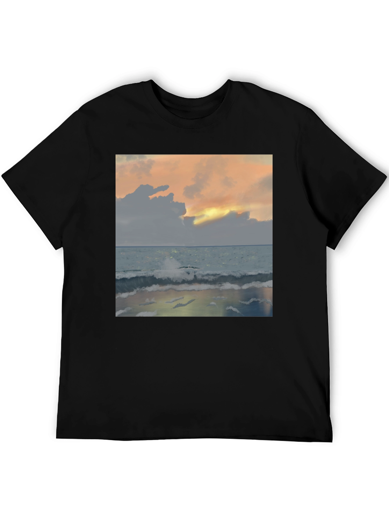 Black Ocean Sunset T-Shirt - Black Crew Neck view 5