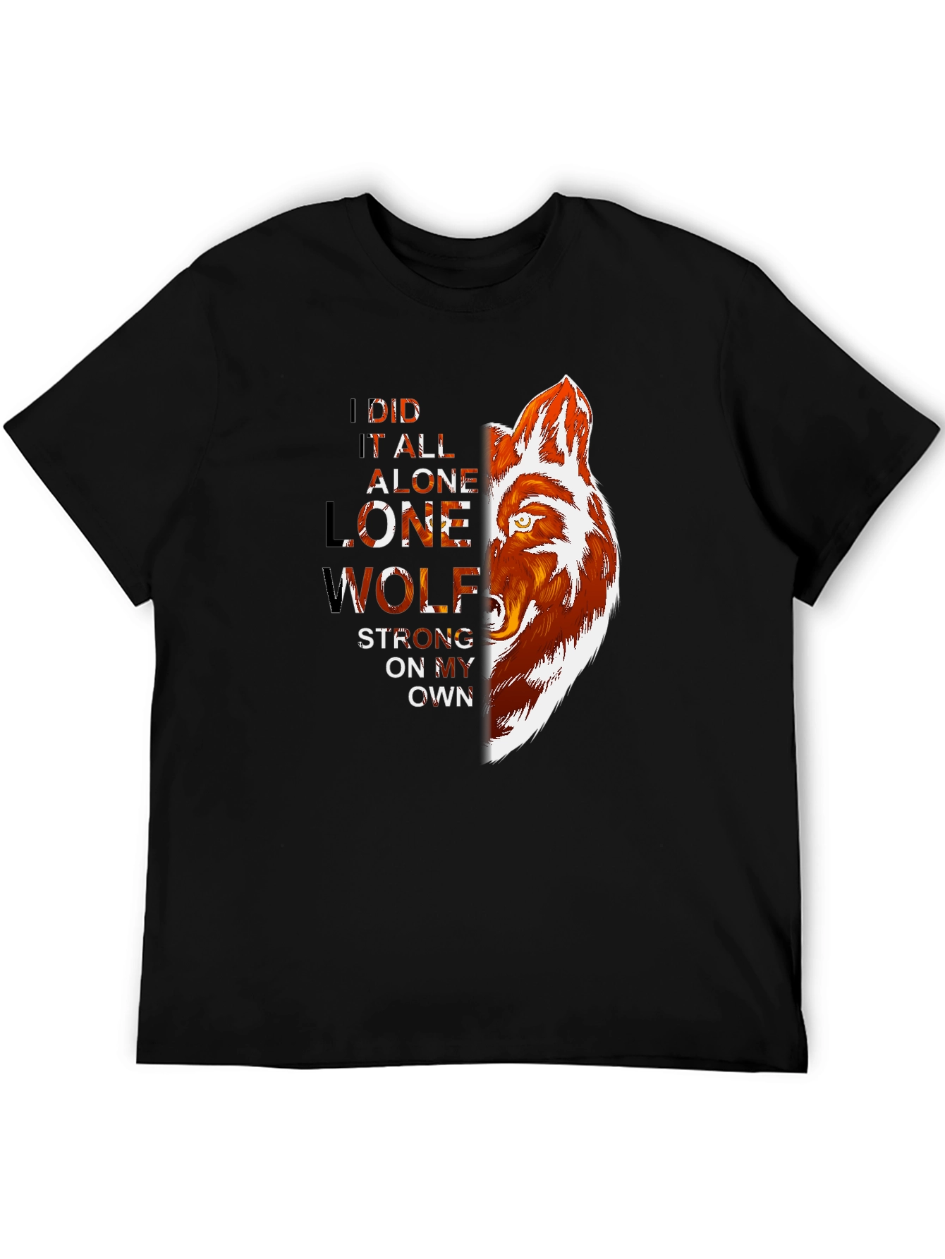 Black Lone Wolf Graphic Print T-Shirt - Strong, Independent Style view 5