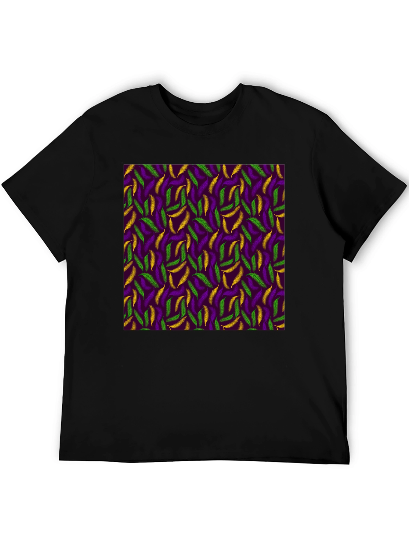 Black Mardi Gras Feather Pattern Crewneck T-Shirt view 5