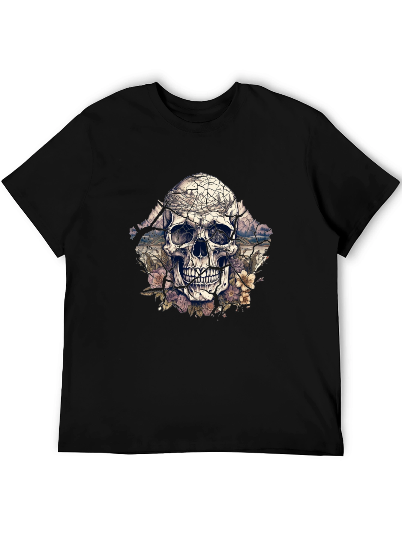 Black Floral Skull Graphic Tee - Unique Design view 5