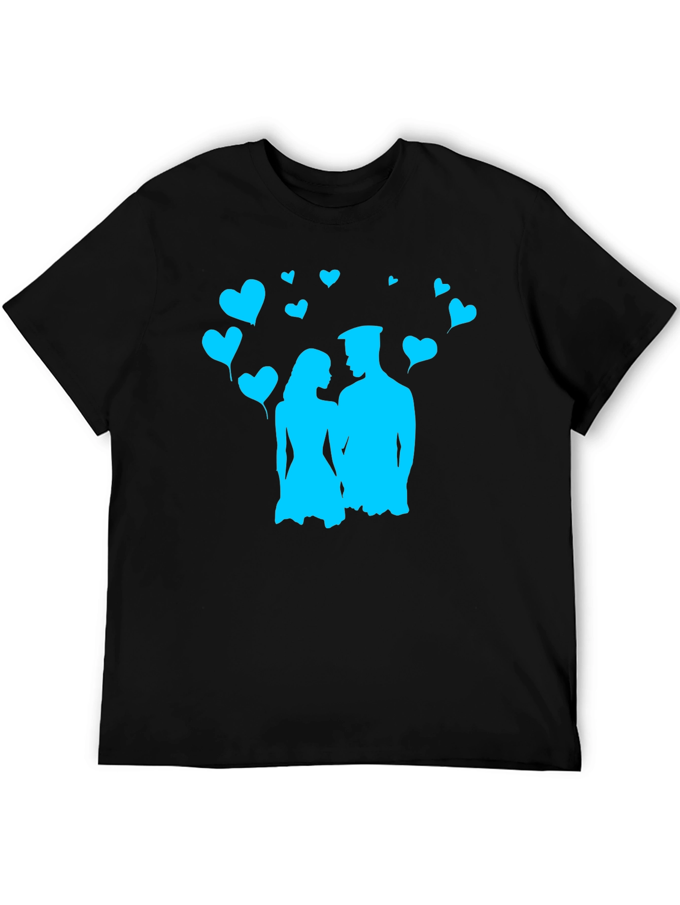 Black Couple's Love T-Shirt - Black with Blue Heart Design view 5