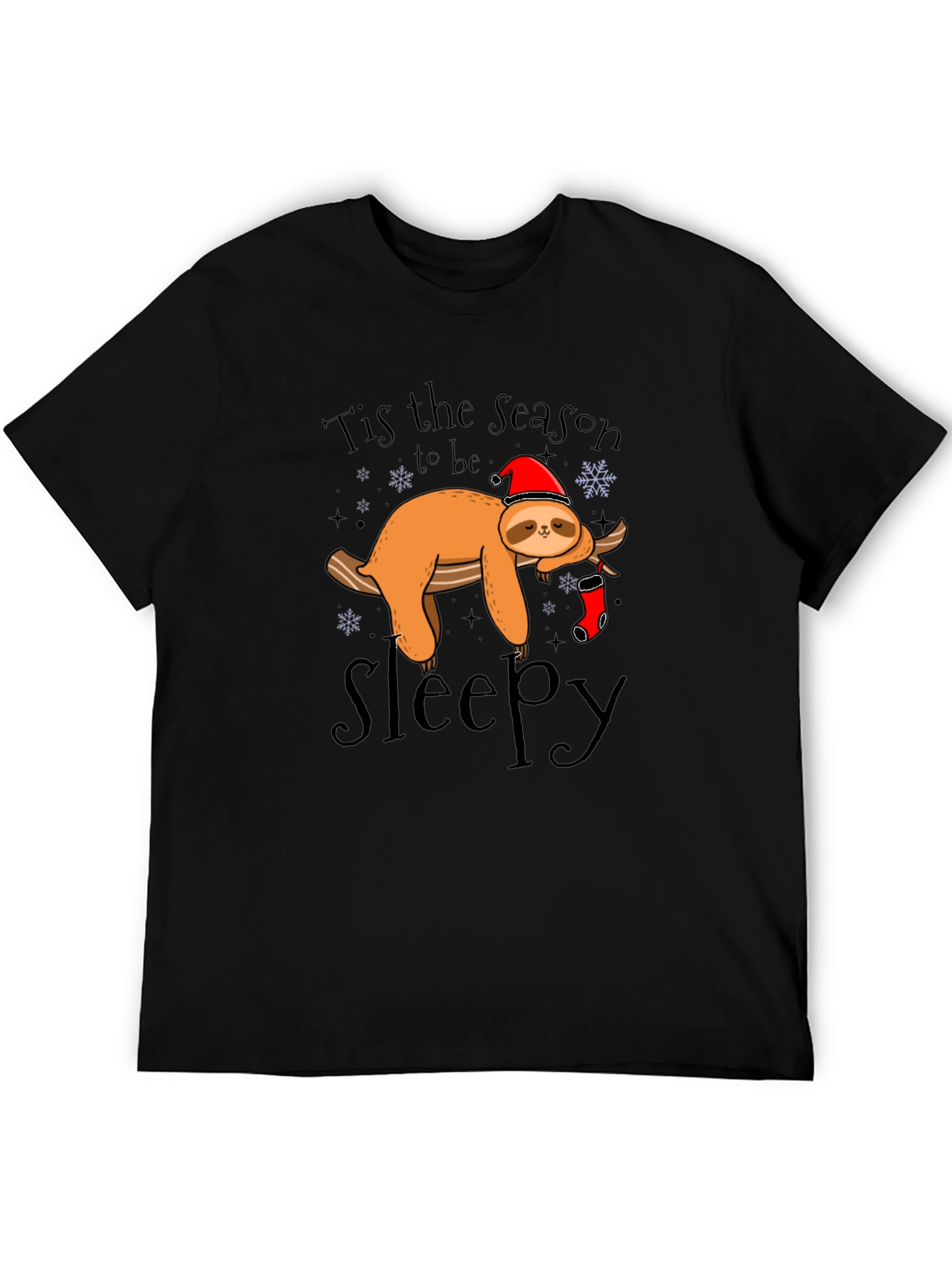 Black Tis the Season to be Sleepy Sloth Graphic T-Shirt view 5