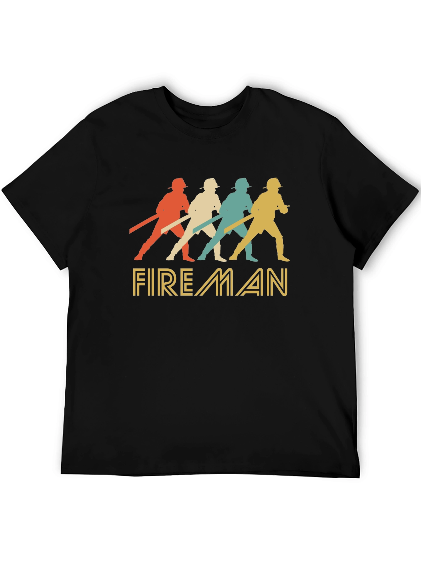 Black Retro Fireman Graphic Tee - Vintage Style Firefighter Shirt view 5