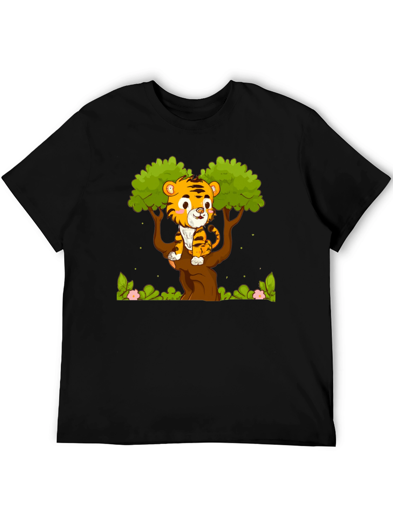 Black Cute Tiger Cub in Tree Graphic T-Shirt view 5
