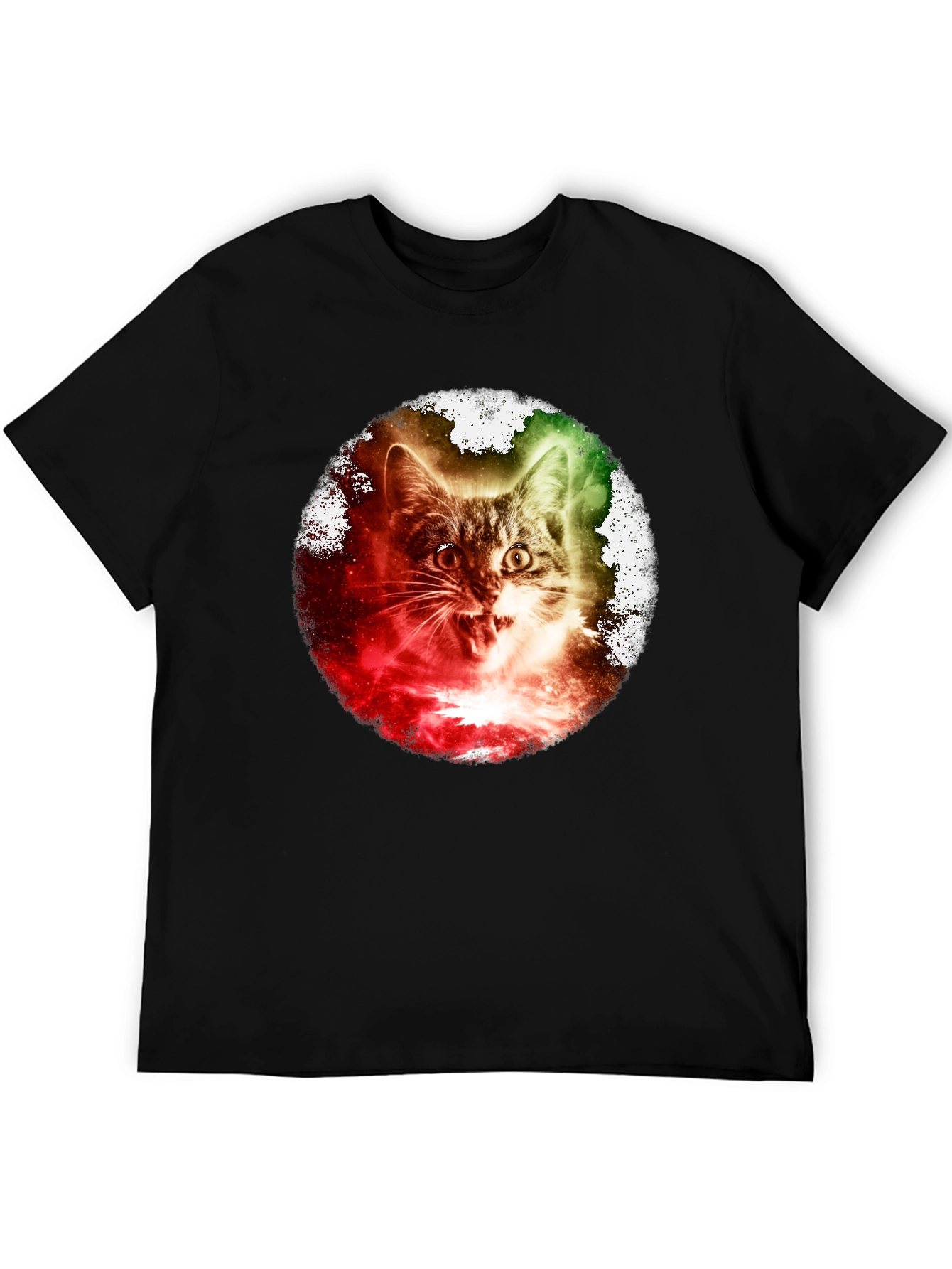 Black Galaxy Cat Graphic Tee - Unique Space Kitten T-Shirt view 5