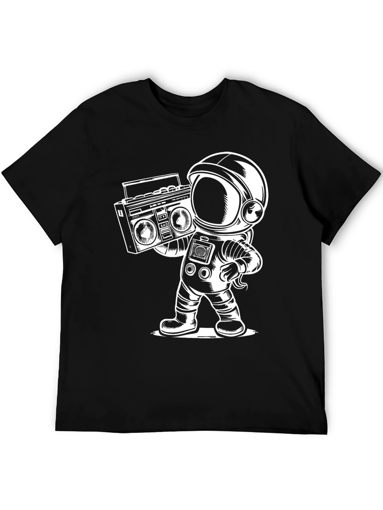 Black Retro Astronaut Boombox T-Shirt view 5