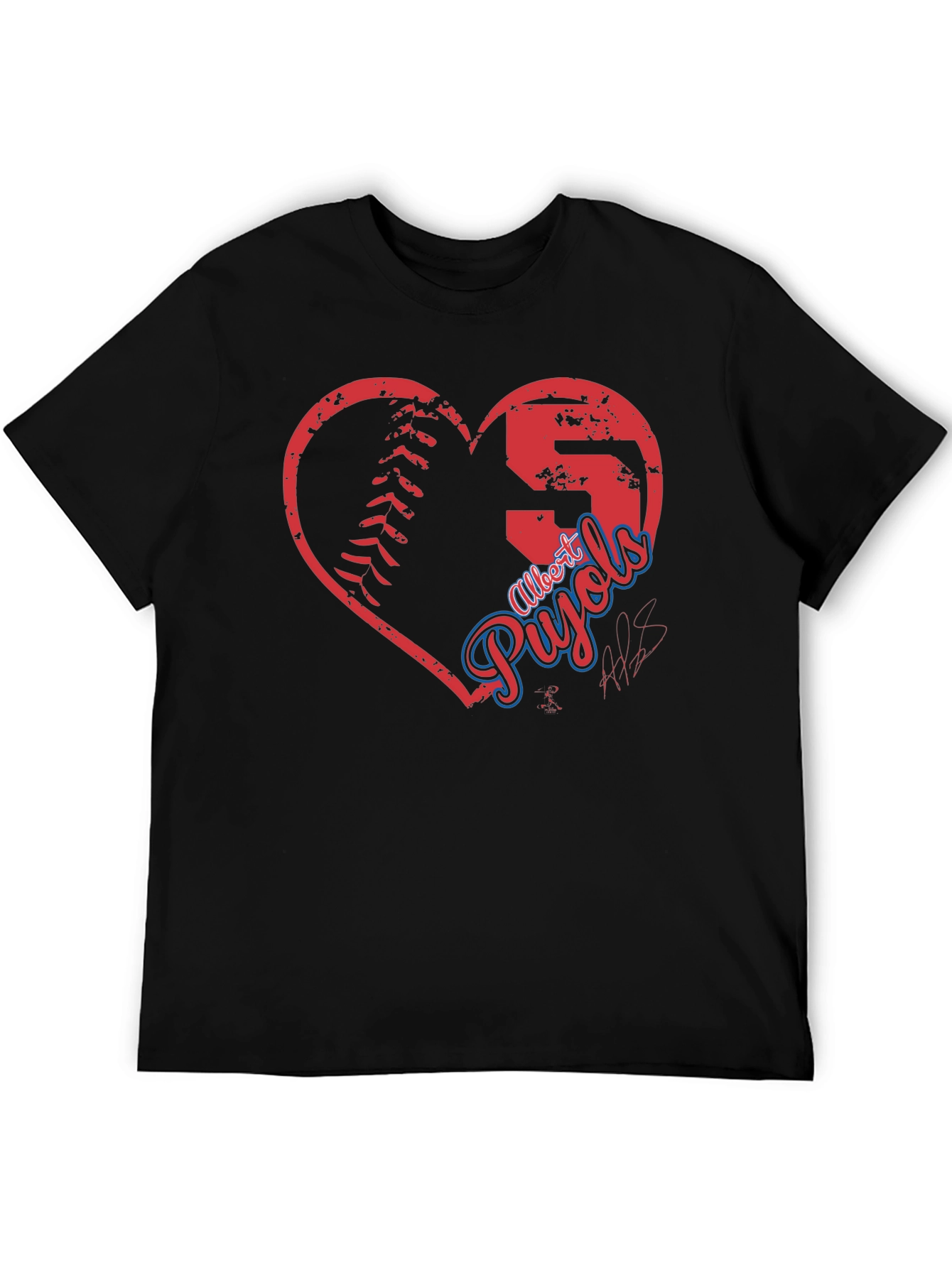 Black Albert Pujols Baseball Heart T-Shirt view 5