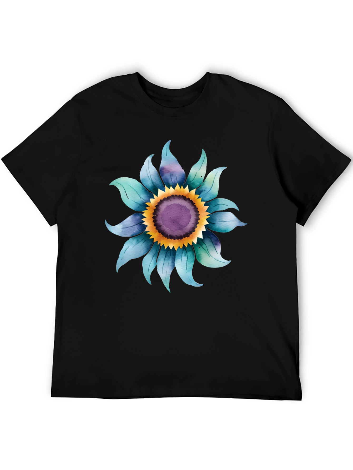 Black Blue Sunflower Graphic Tee - Soft Cotton Blend view 5