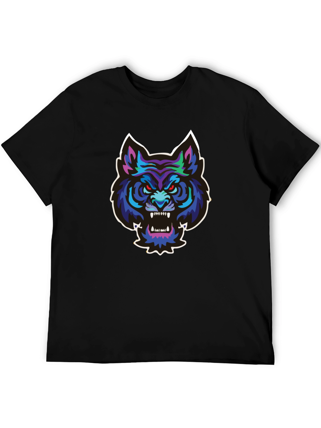 Black Men's Black T-Shirt with Wolf Graphic view 5
