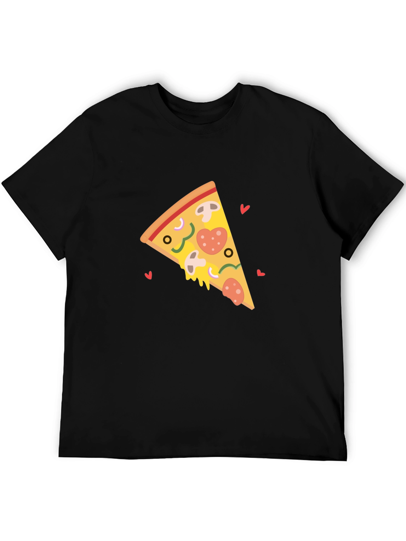 Black Pizza Slice Heart Black T-Shirt view 5