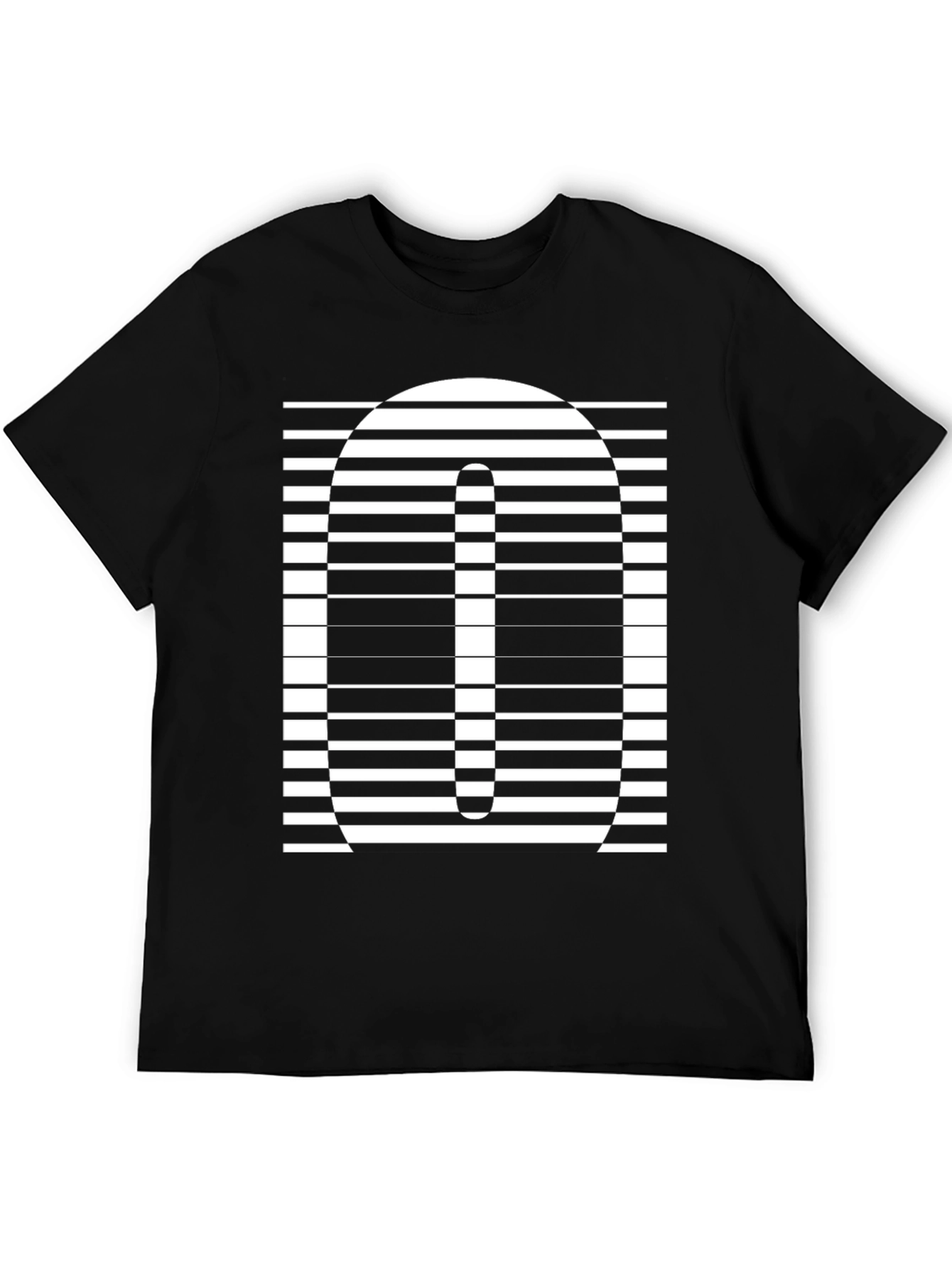 Black Optical Illusion Striped Number T-Shirt view 5