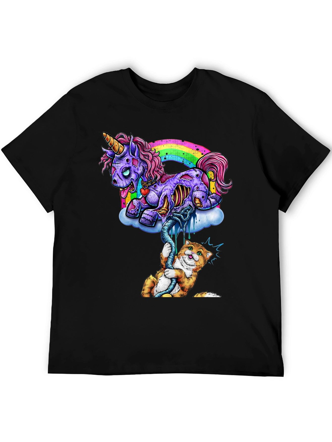 Black Zombie Unicorn & Cat Graphic Tee view 5