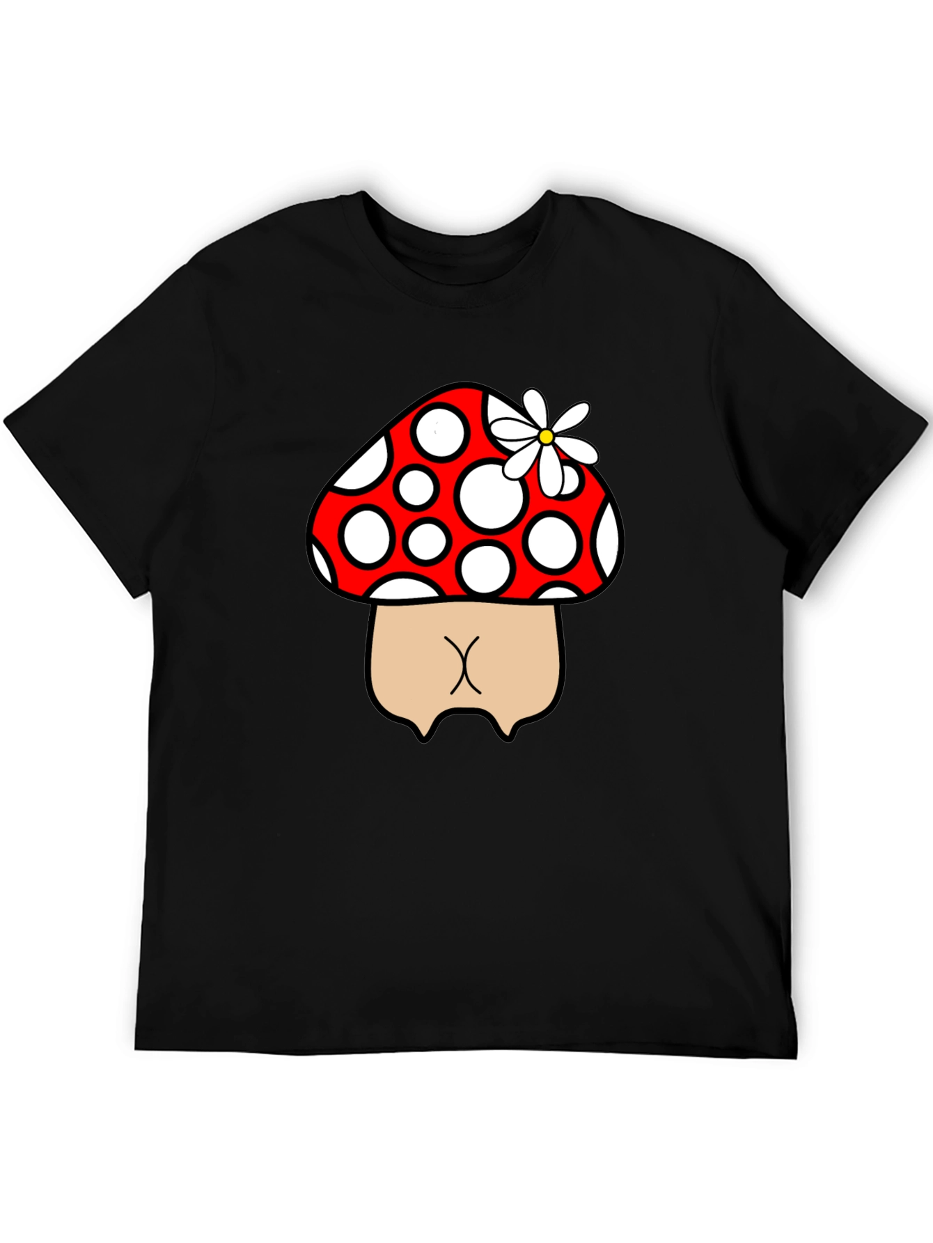 Black Mushroom Butt Funny Graphic Tee - Black view 5