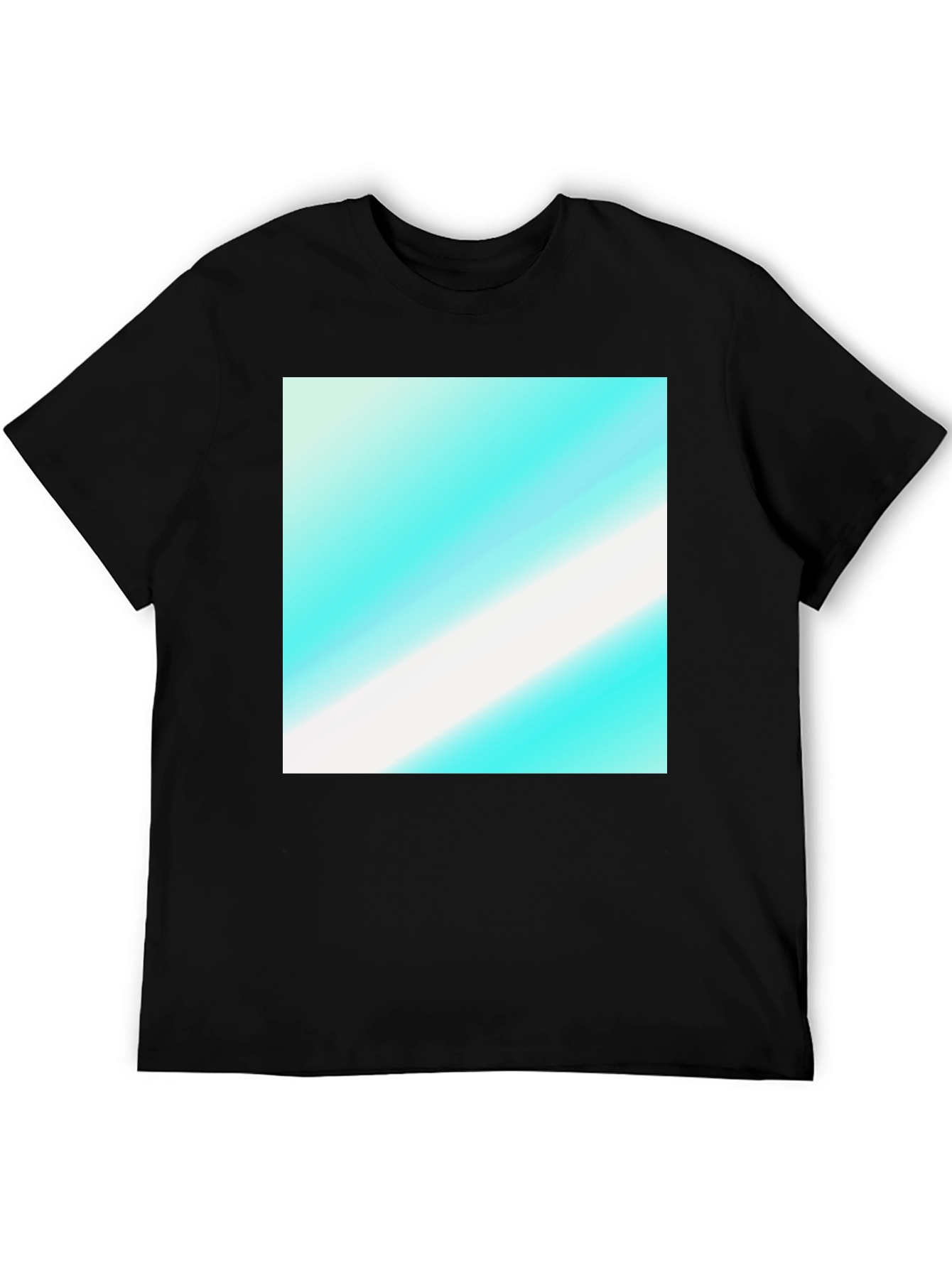 Black Modern Graphic Tee - Aqua & White Diagonal Design view 5