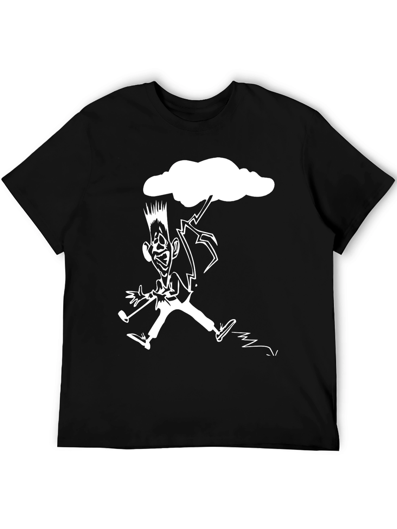 Black Black T-Shirt with Funny Lightning Cartoon view 5