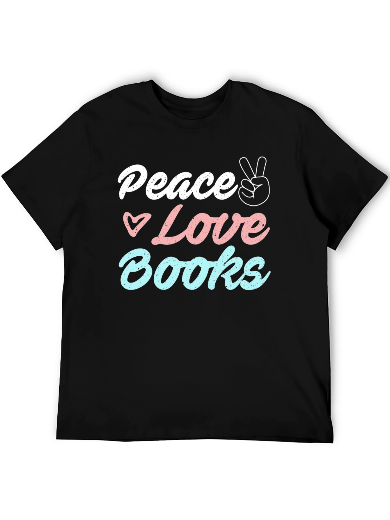 Black Peace Love Books T-Shirt - Unisex Black Tee view 5