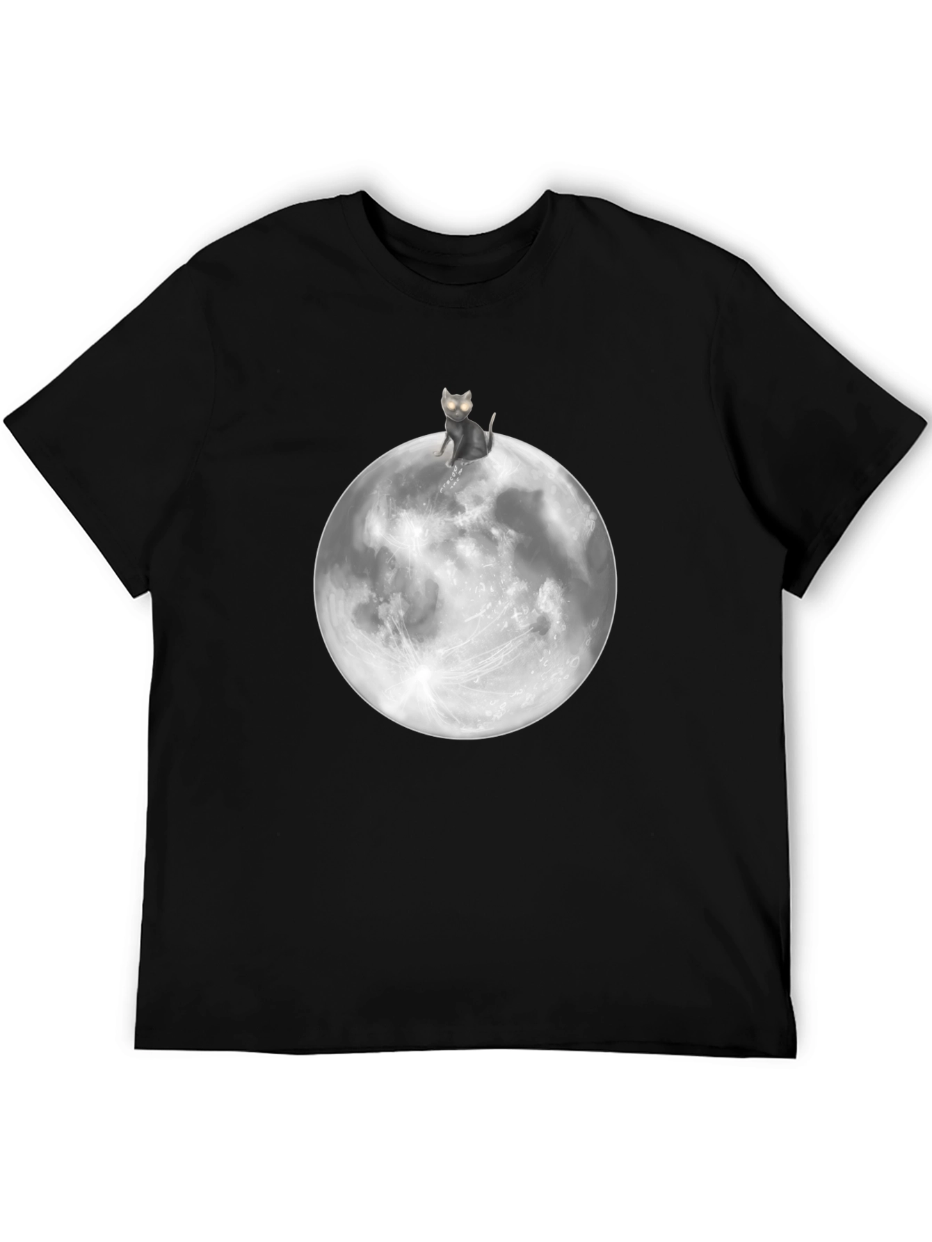 Black Cat On Moon Graphic T-Shirt - Black Cotton Tee view 5